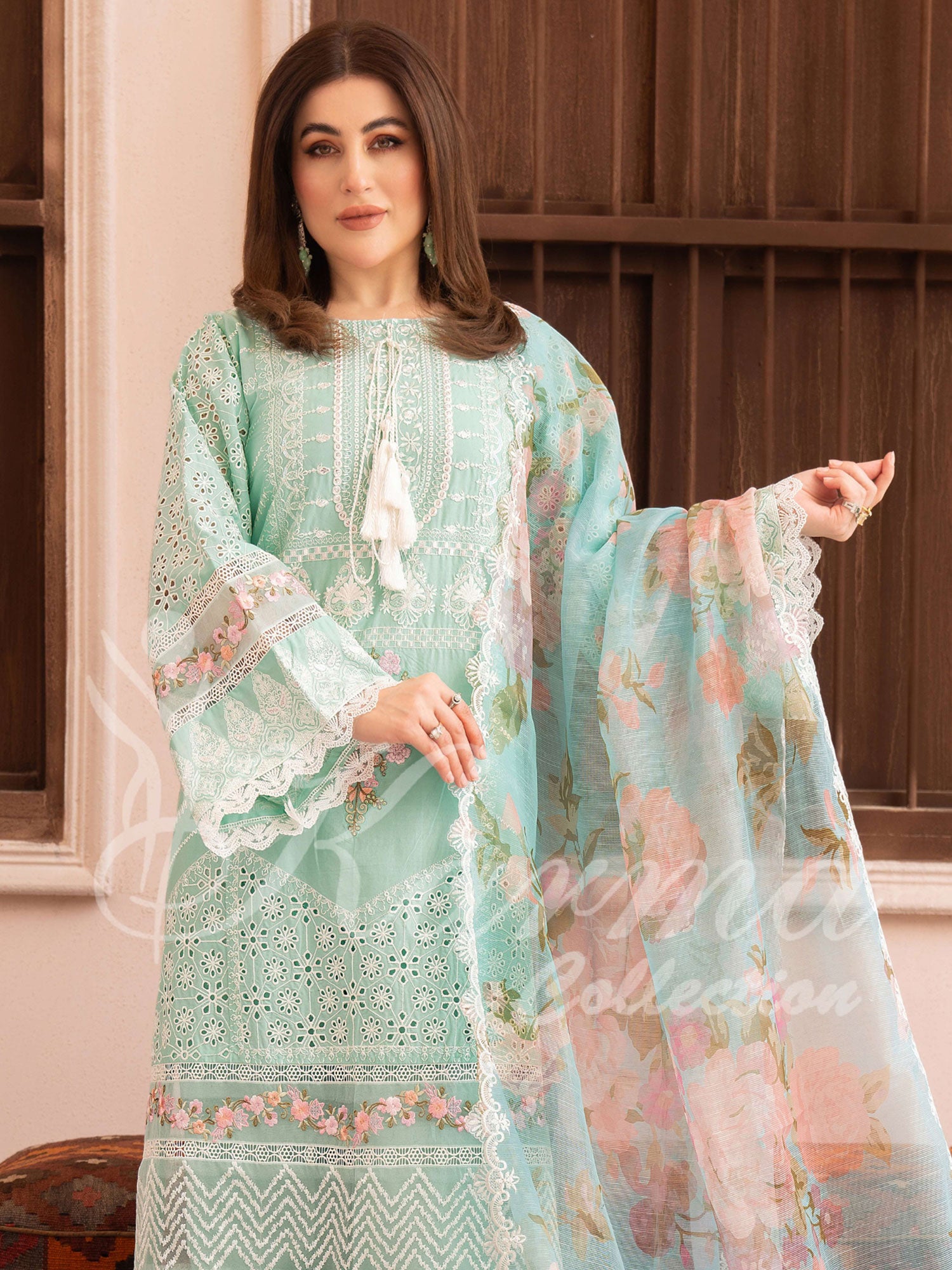 Karma Collection "Naqsh" Light Turquoise Cotton Embroidered Suit (KC1353)