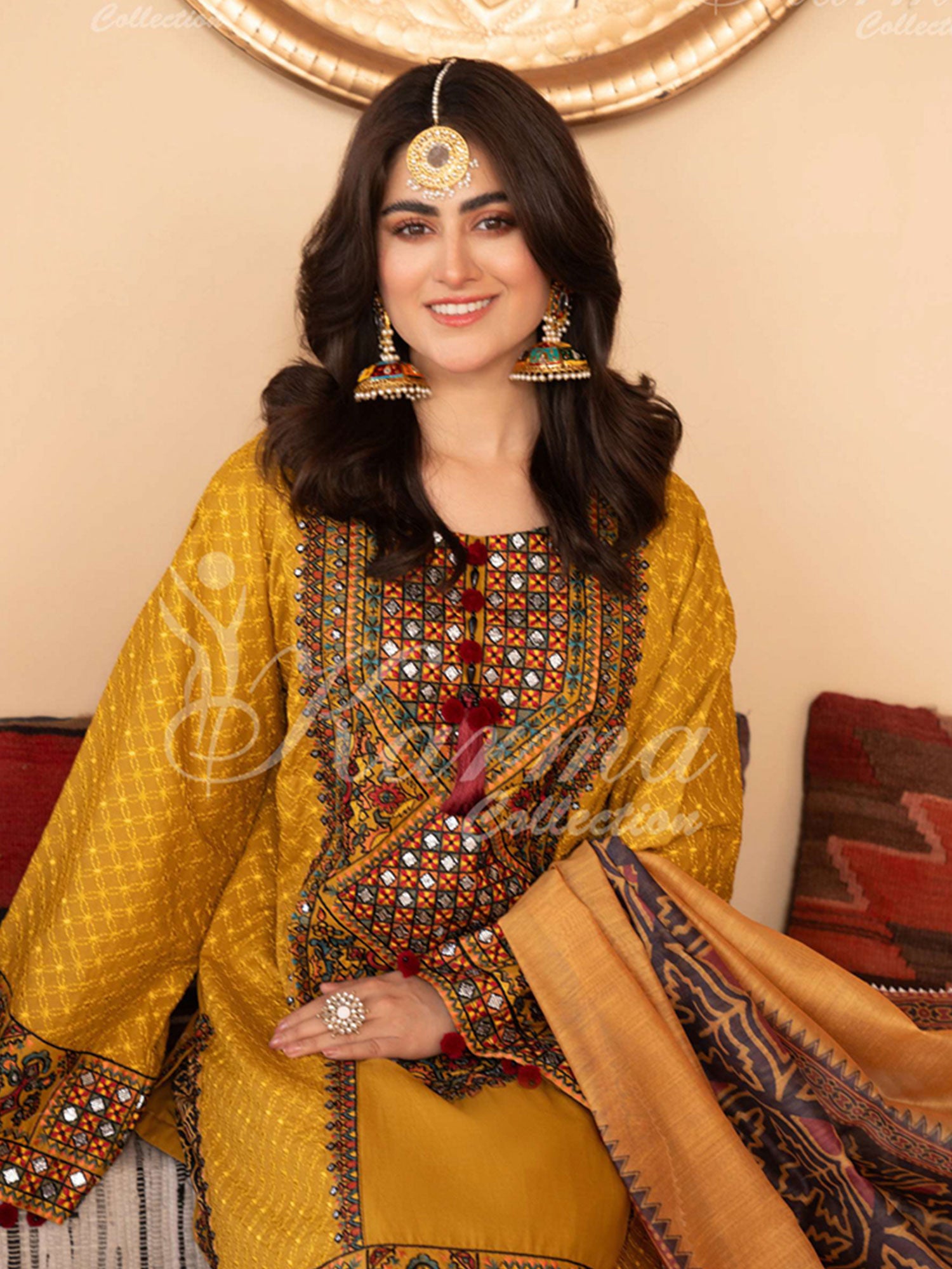 Karma Collection "Naqsh" Mustard Cotton Embroidered Suit (KC1354)