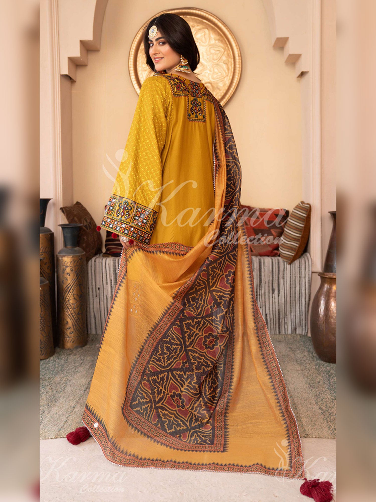 Karma Collection "Naqsh" Mustard Cotton Embroidered Suit (KC1354)