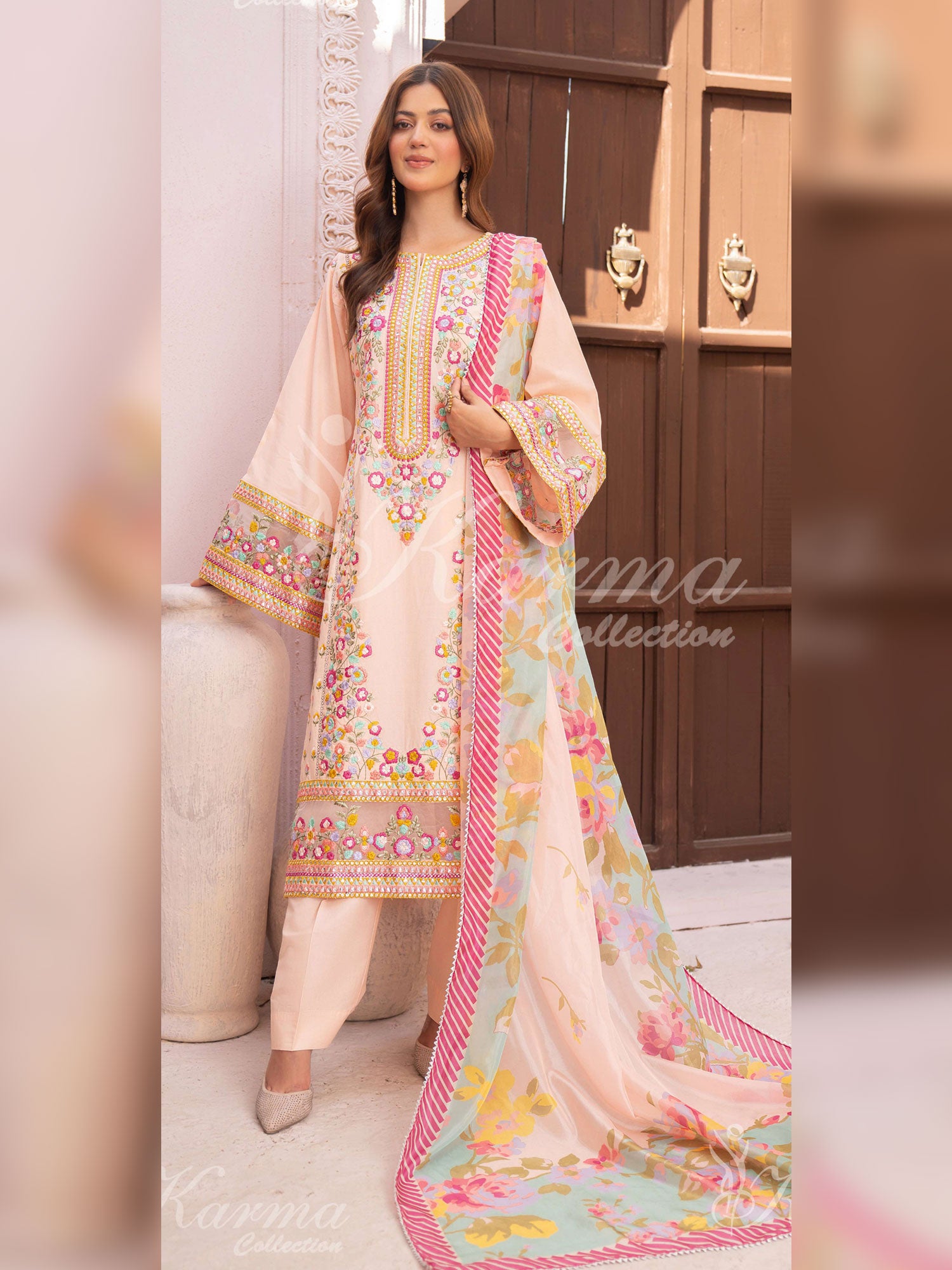 Karma Collection "Naqsh" Pink Cotton Embroidered Suit (KC1352)