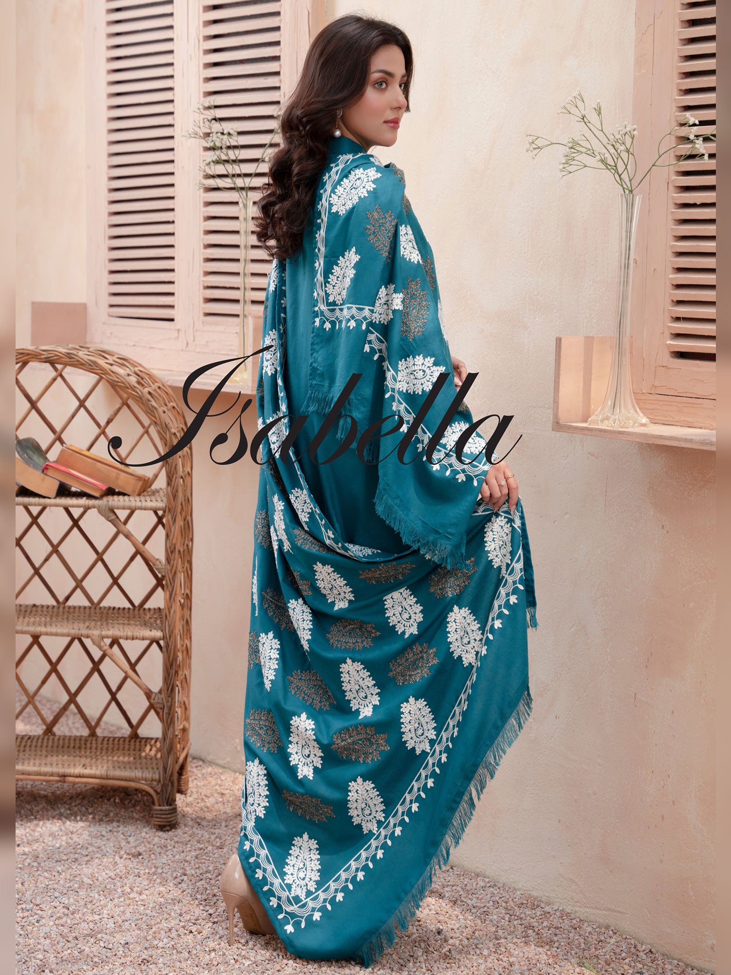 Raniya.H "Noor Bano" Winter Dhanak Suit with Shawl - Teal