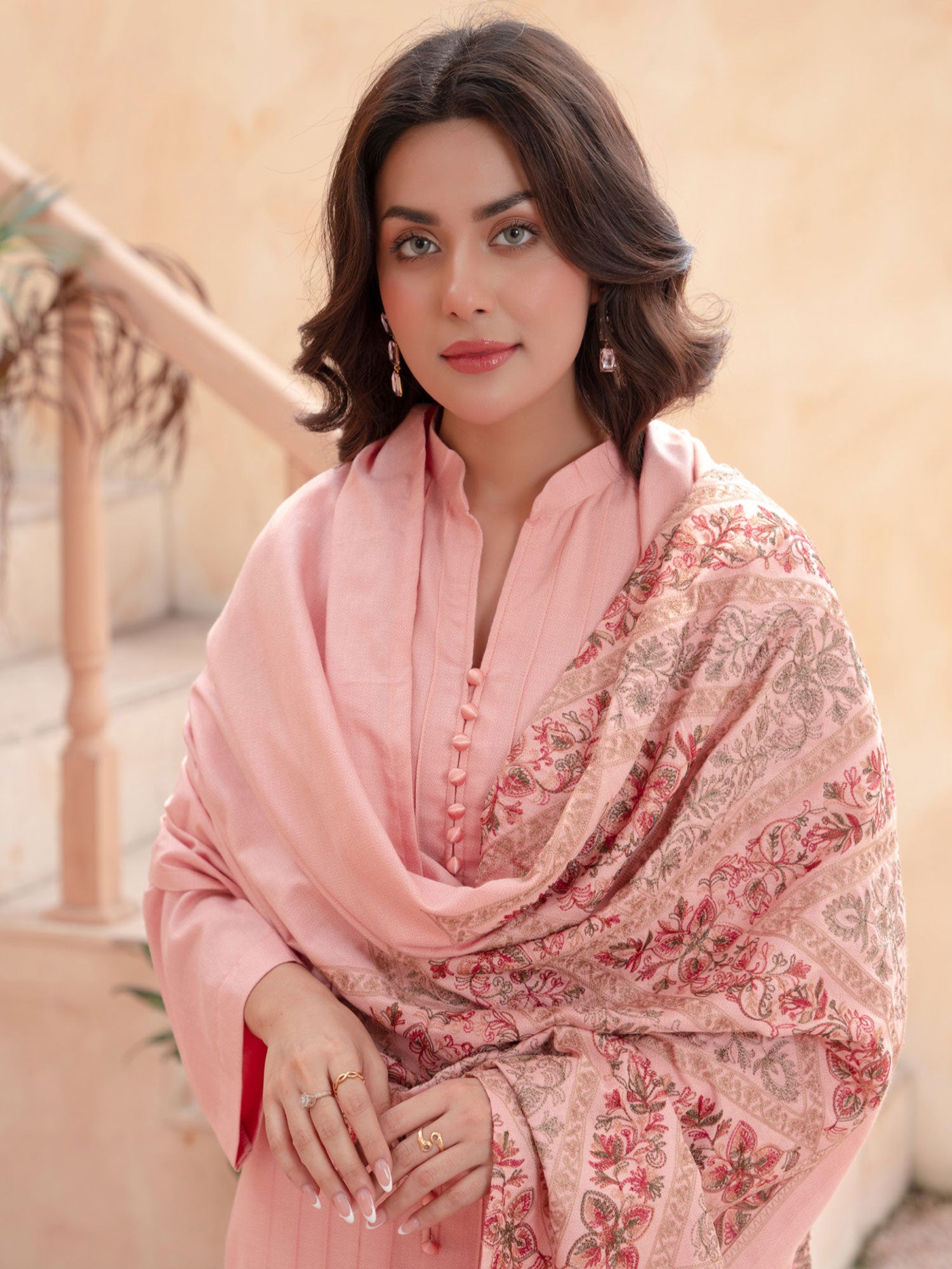 Raniya.H "Noor Bano" Winter Dhanak Suit with Shawl - Pink