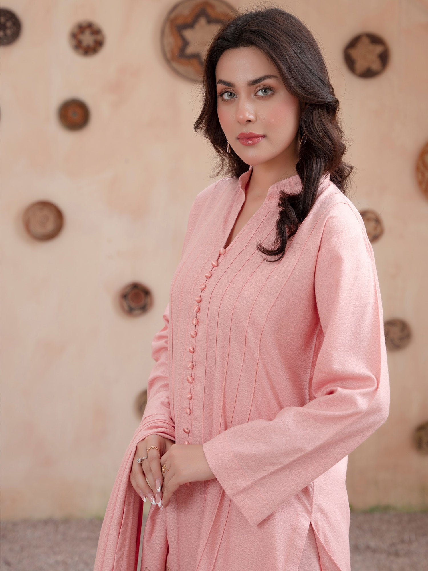 Raniya.H "Noor Bano" Winter Dhanak Suit with Shawl - Pink