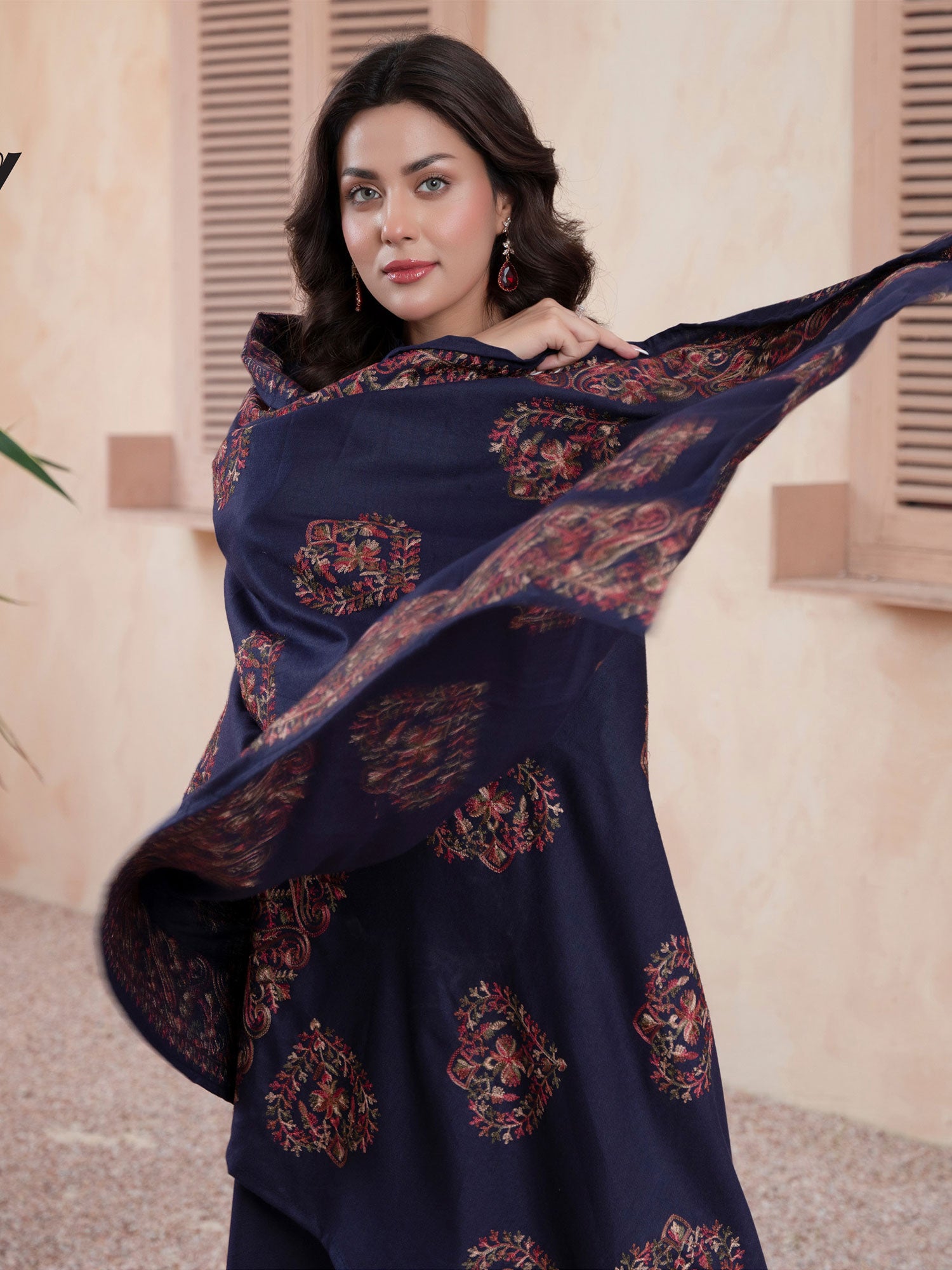 Raniya.H "Noor Bano" Winter Dhanak Suit with Shawl - Navy