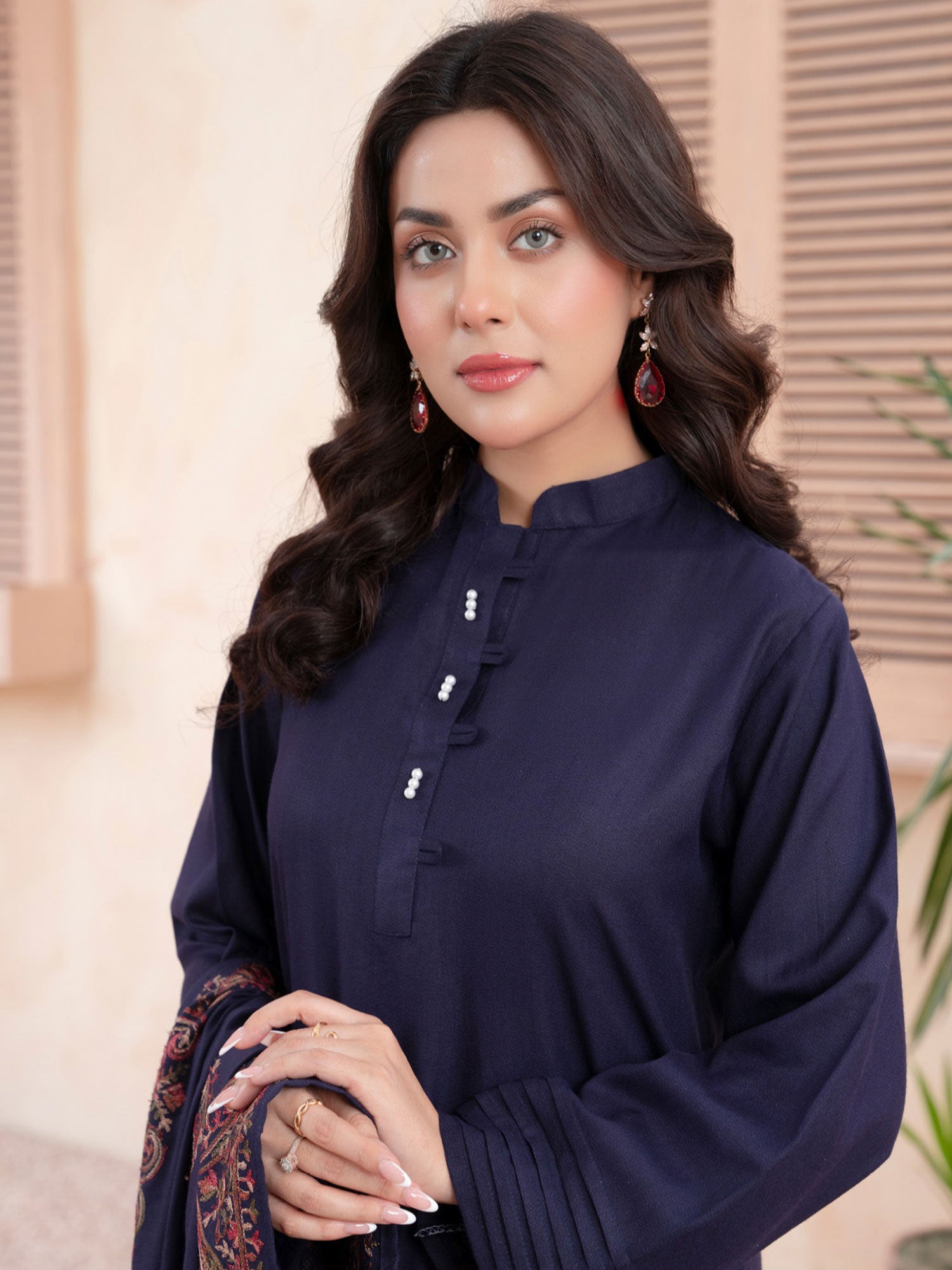 Raniya.H "Noor Bano" Winter Dhanak Suit with Shawl - Navy