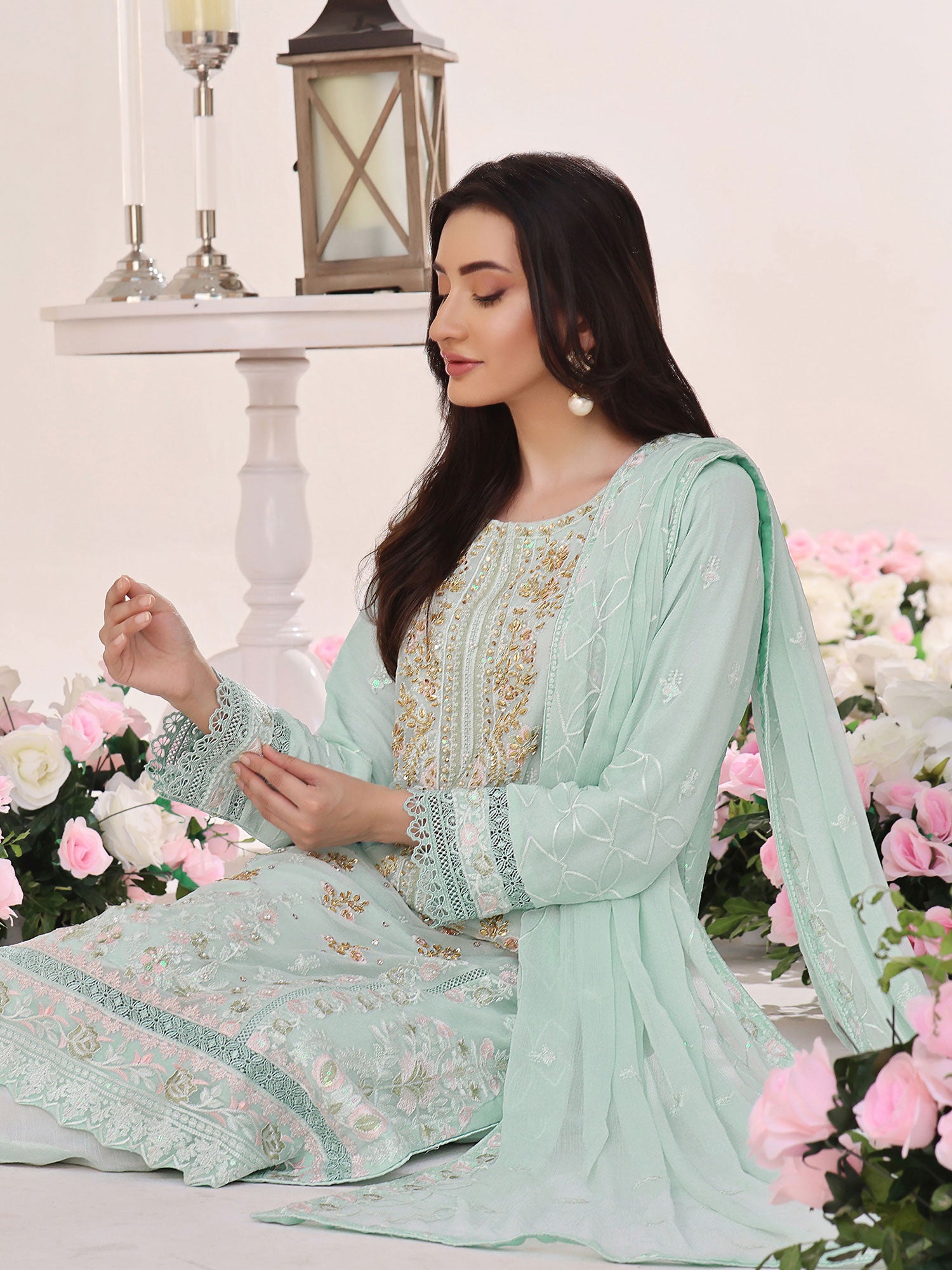 Wardah Uzair "Allure" Luxury Pret Embroidered Chiffon Suit - Opal