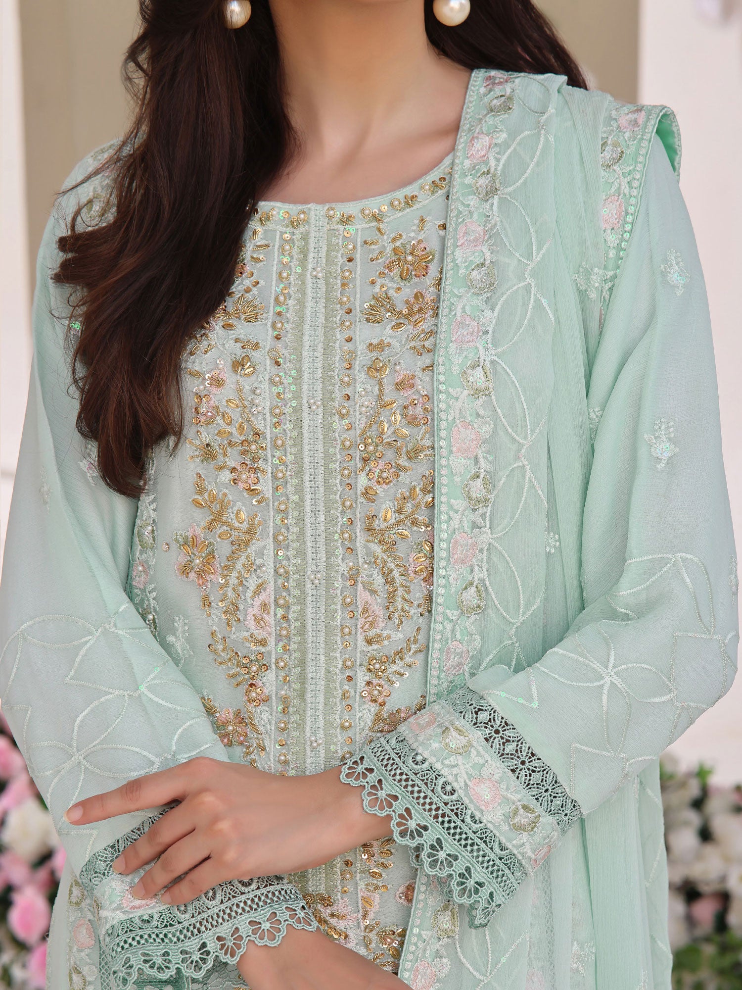 Wardah Uzair "Allure" Luxury Pret Embroidered Chiffon Suit - Opal