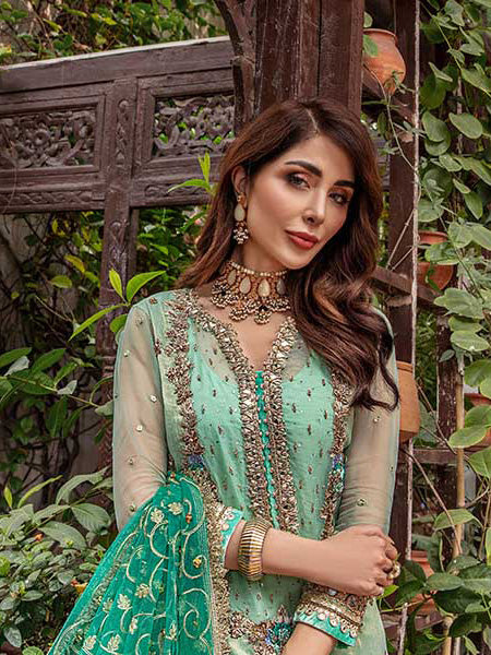 Khuda Baksh Turquoise Pure Resham Karandi Suit (P-235)