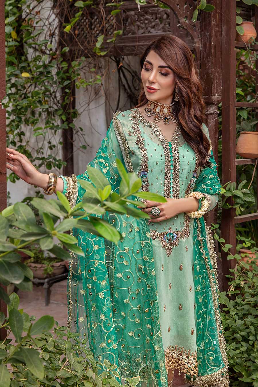 Khuda Baksh Turquoise Pure Resham Karandi Suit (P-235)