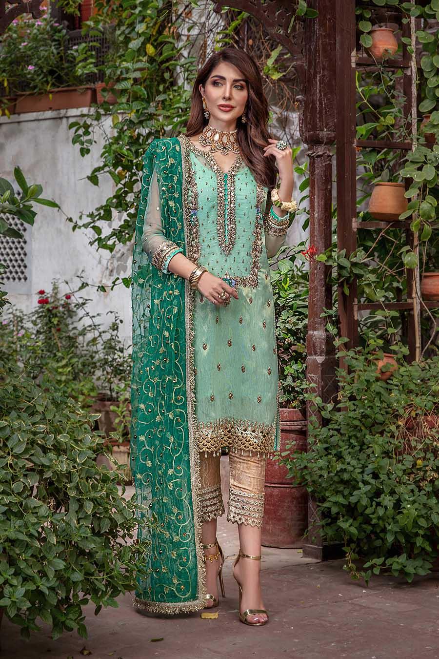 Khuda Baksh Turquoise Pure Resham Karandi Suit (P-235)