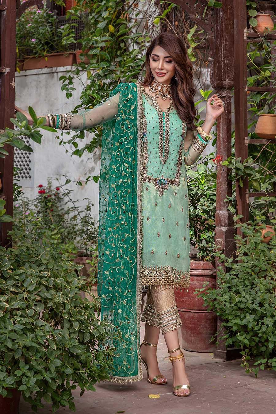 Khuda Baksh Turquoise Pure Resham Karandi Suit (P-235)