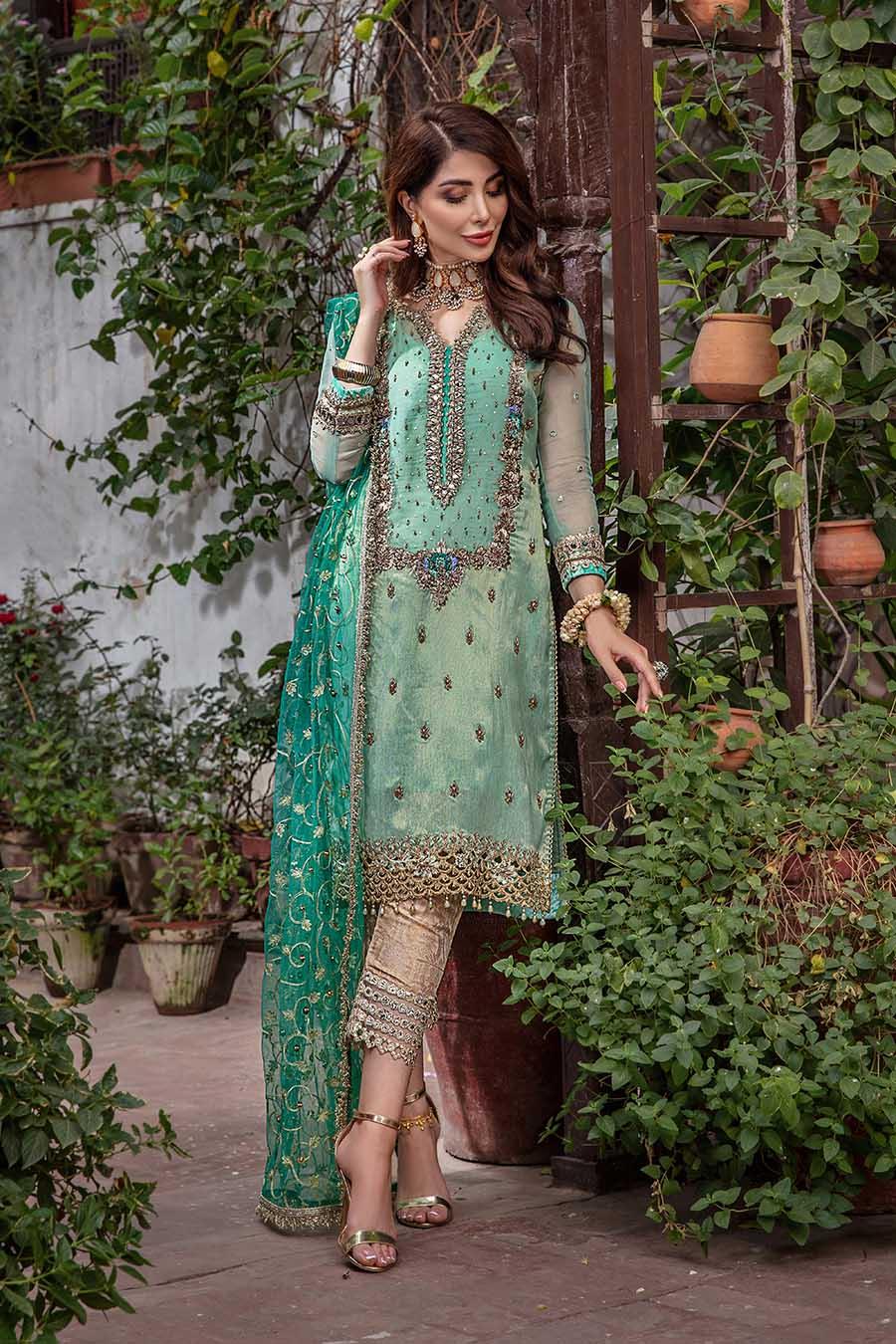 Khuda Baksh Turquoise Pure Resham Karandi Suit (P-235)