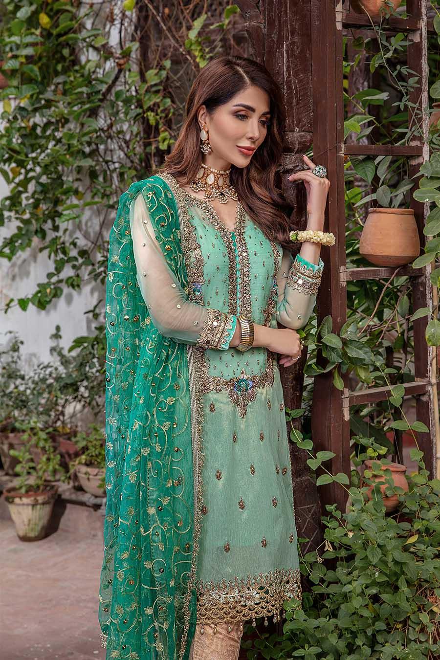 Khuda Baksh Turquoise Pure Resham Karandi Suit (P-235)