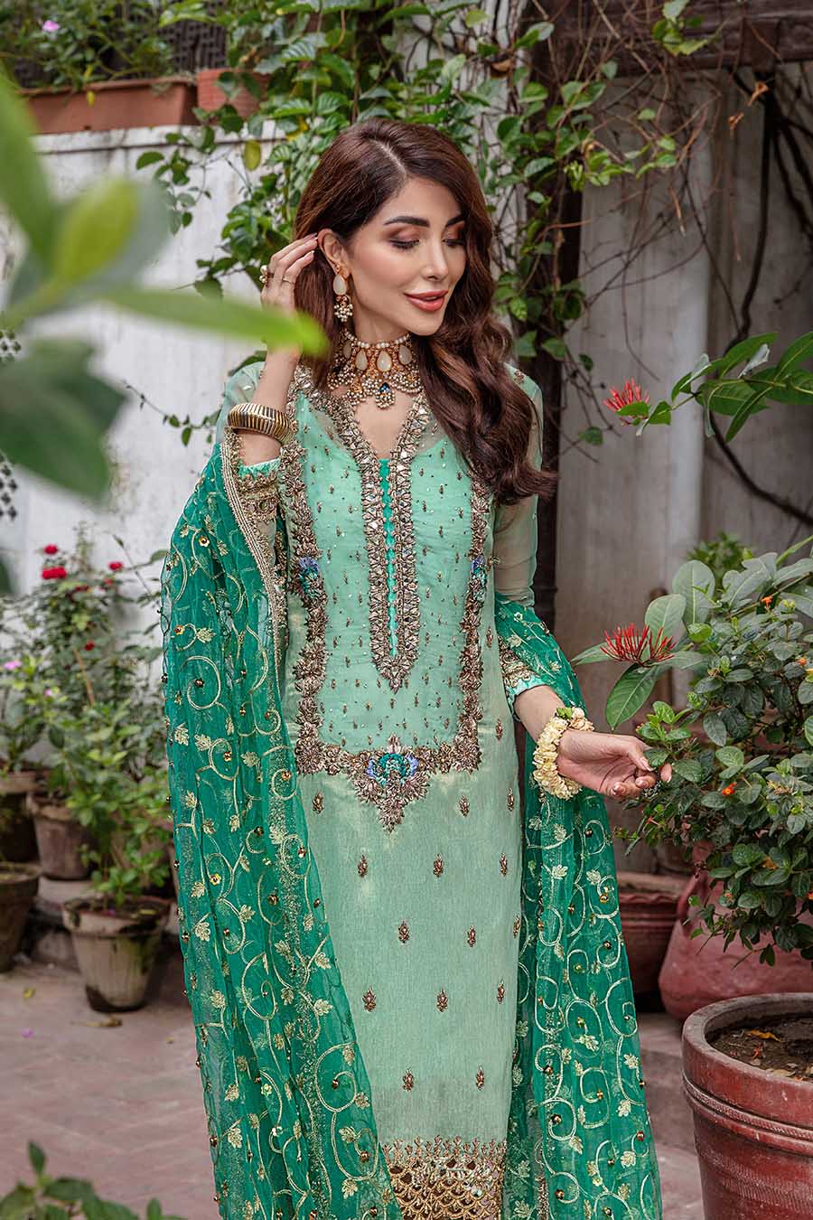 Khuda Baksh Turquoise Pure Resham Karandi Suit (P-235)