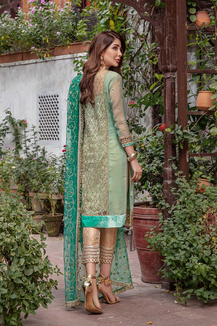 Khuda Baksh Turquoise Pure Resham Karandi Suit (P-235)