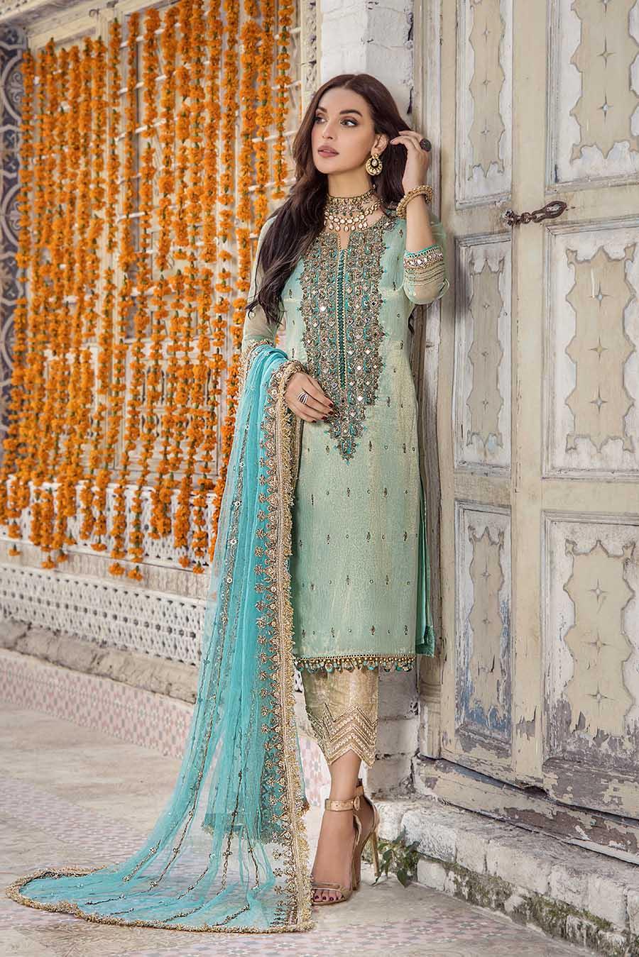 Khuda Baksh Turquoise Pure Resham Karandi Suit (P-236)