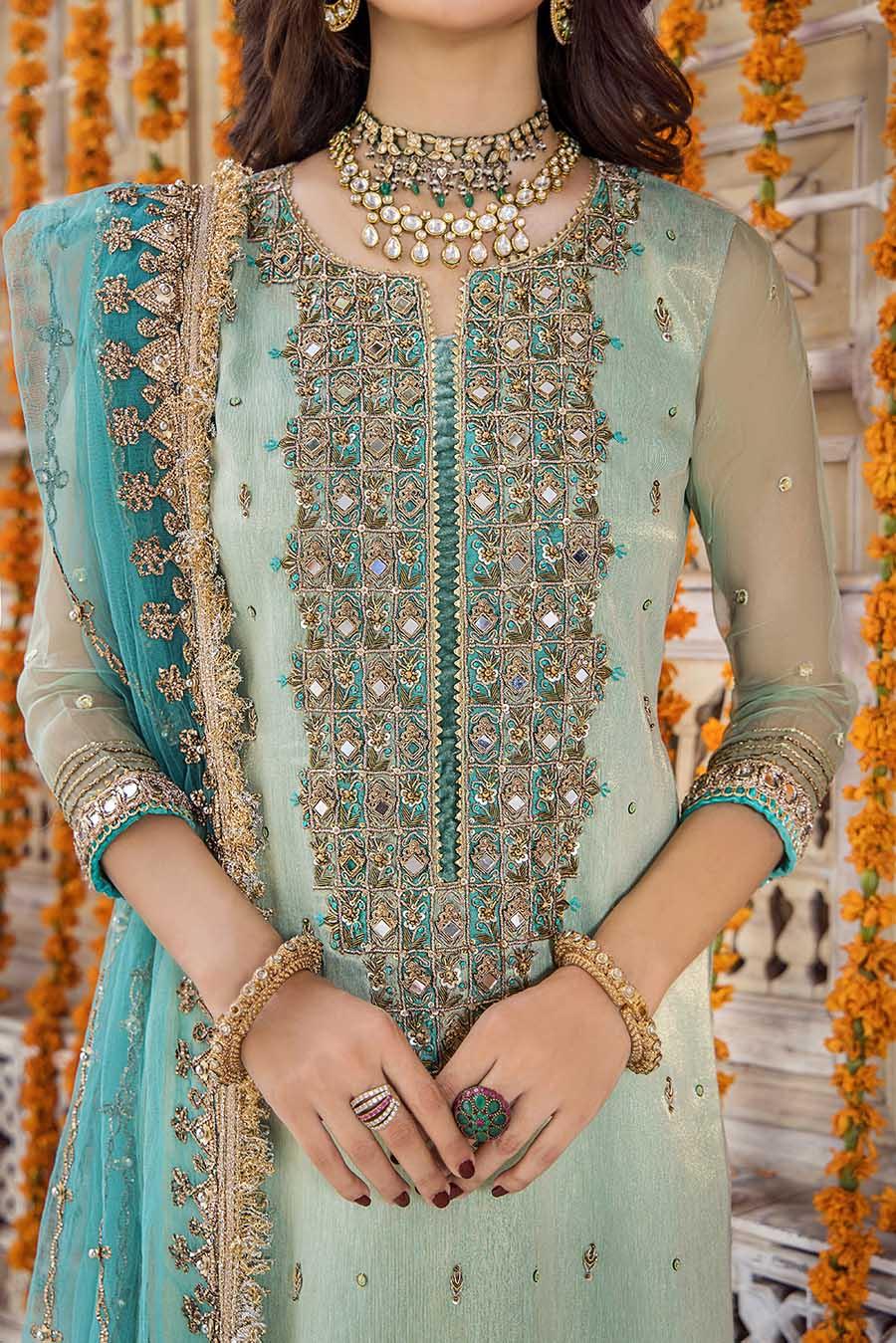 Khuda Baksh Turquoise Pure Resham Karandi Suit (P-236)