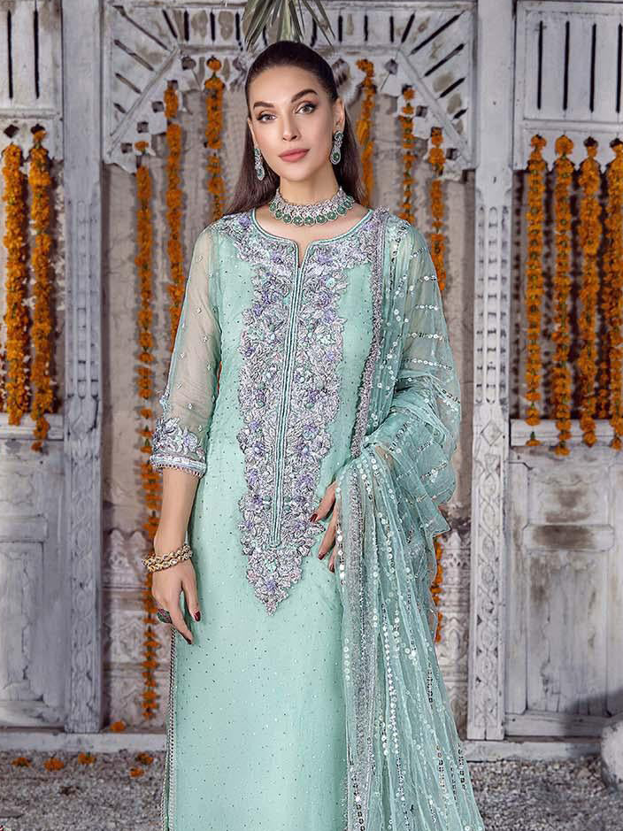 Khuda Baksh Ice Green Pure Organza Suit (P-250)