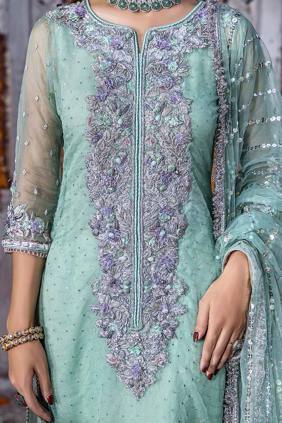 Khuda Baksh Ice Green Pure Organza Suit (P-250)