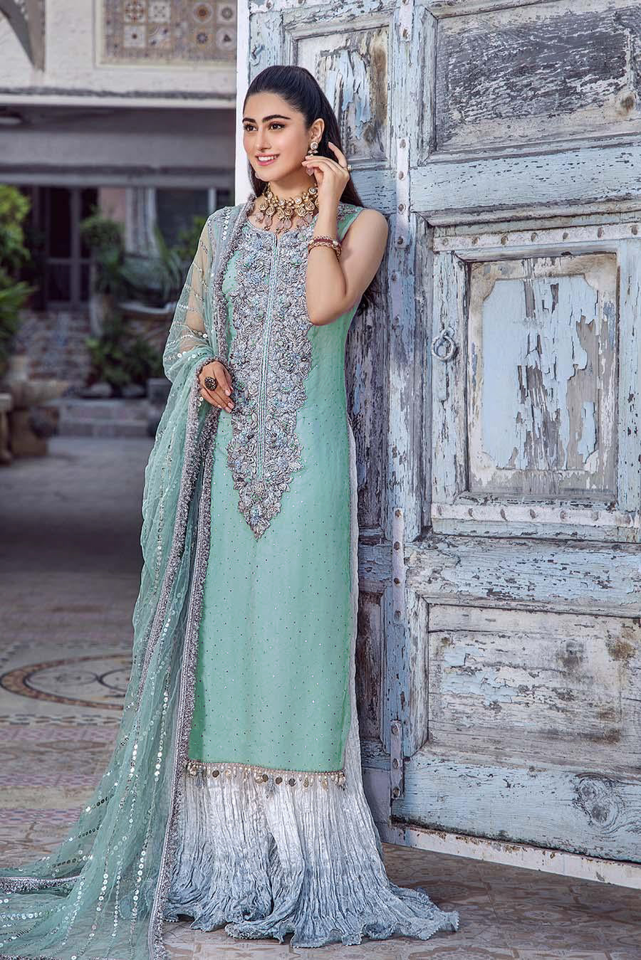 Khuda Baksh Ice Green Pure Organza Suit (P-250)