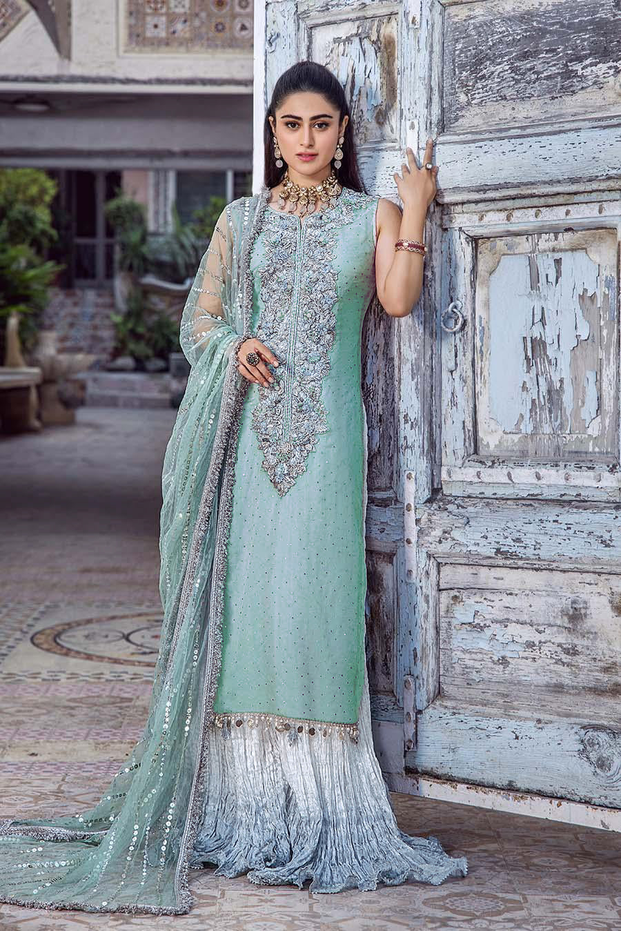 Khuda Baksh Ice Green Pure Organza Suit (P-250)