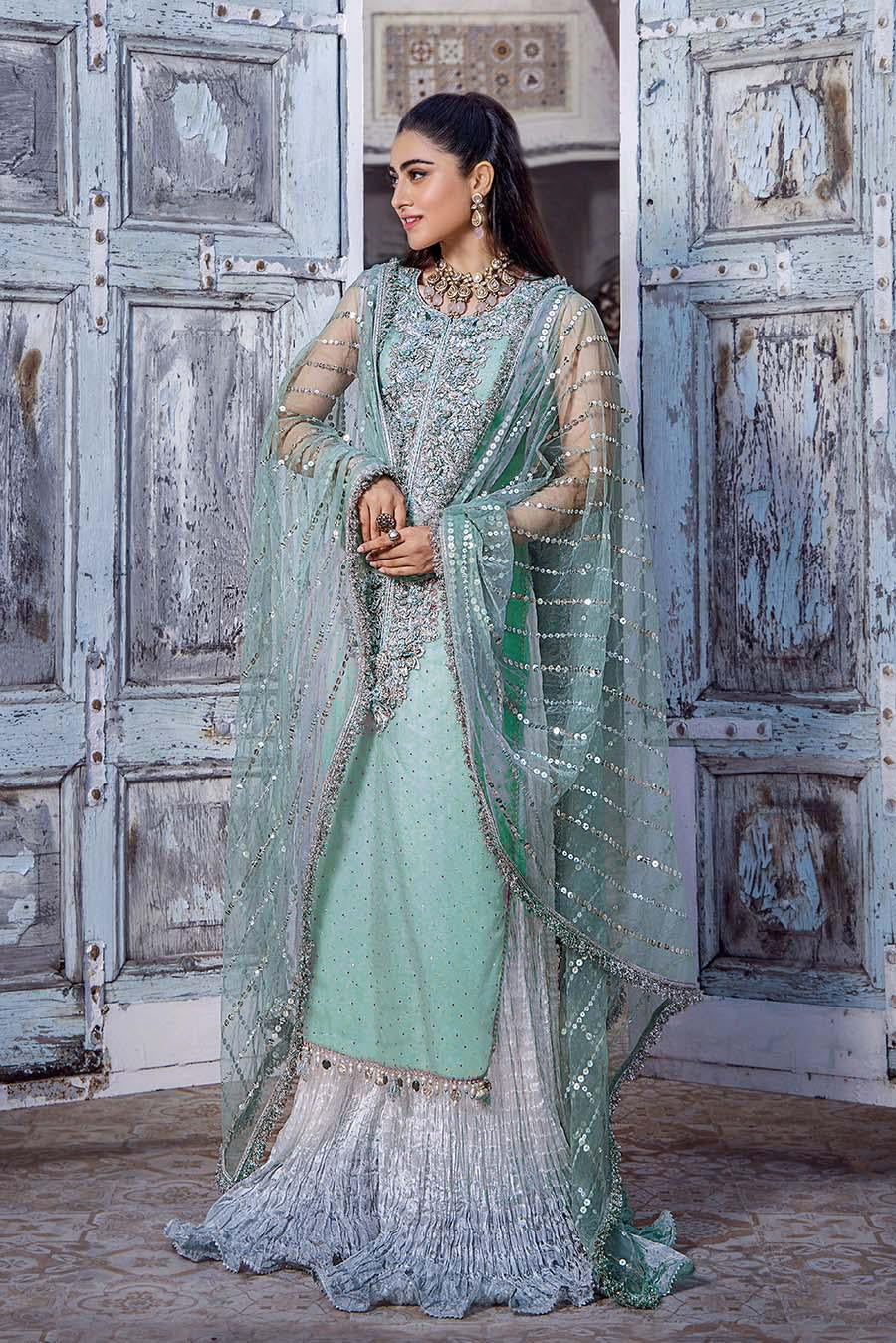 Khuda Baksh Ice Green Pure Organza Suit (P-250)