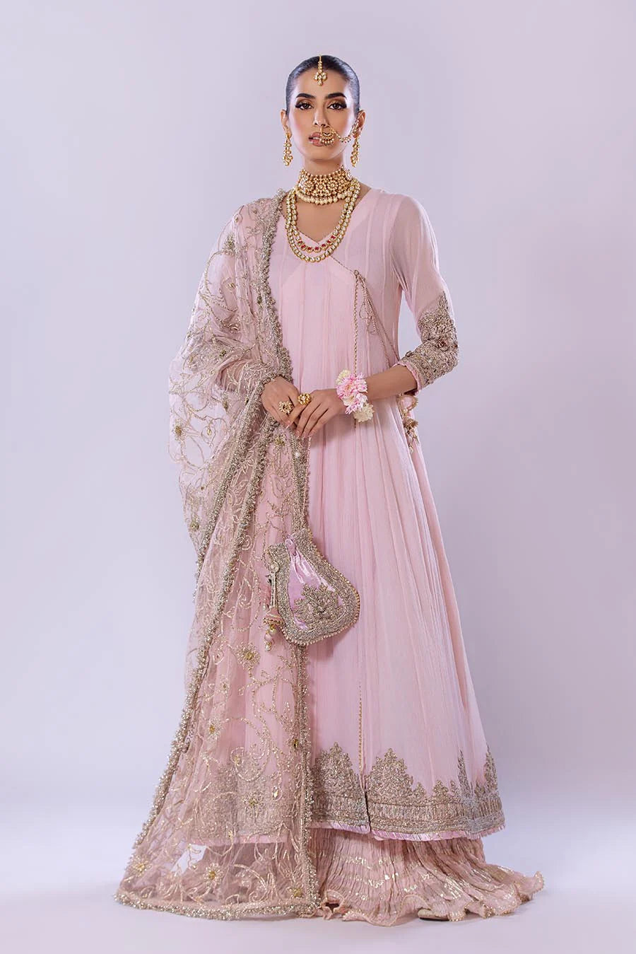 Khuda Baksh Pink Chiffon Embroidered Suit (P-256)