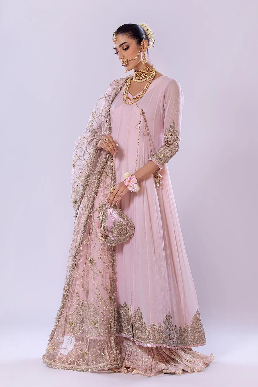 Khuda Baksh Pink Chiffon Embroidered Suit (P-256)