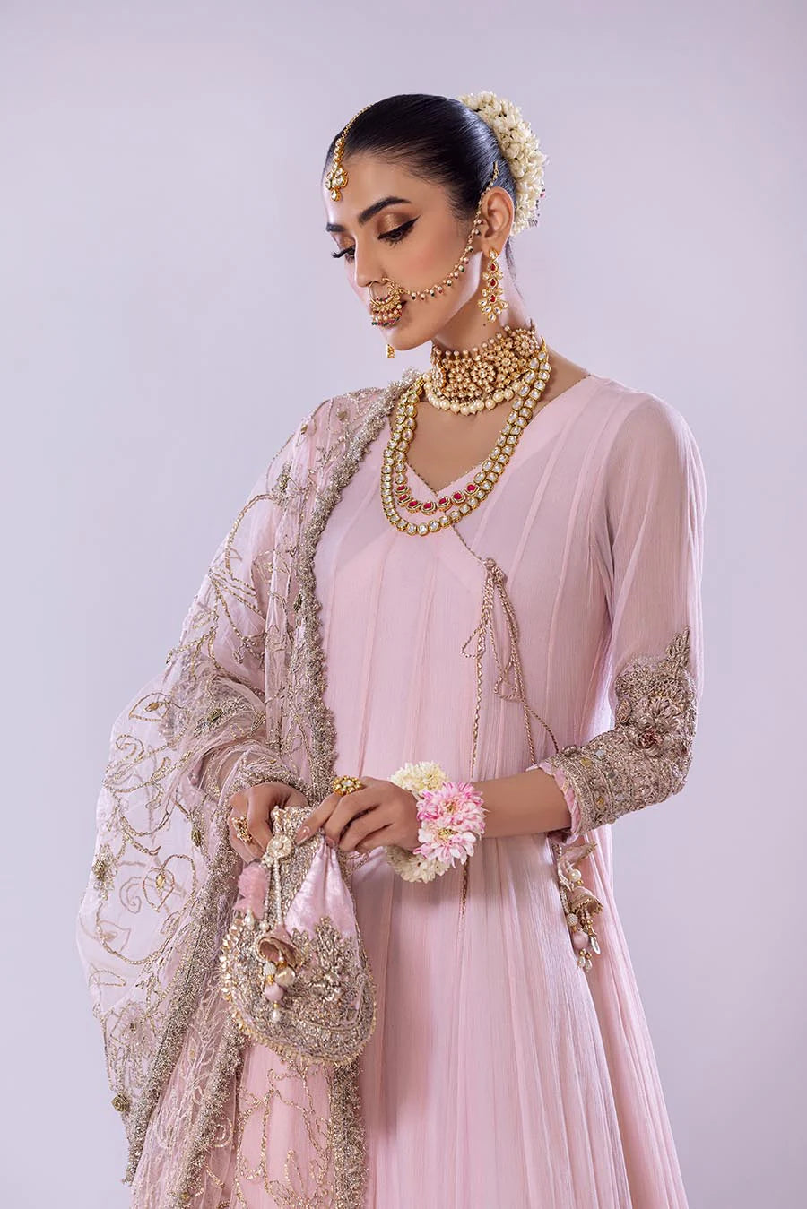 Khuda Baksh Pink Chiffon Embroidered Suit (P-256)