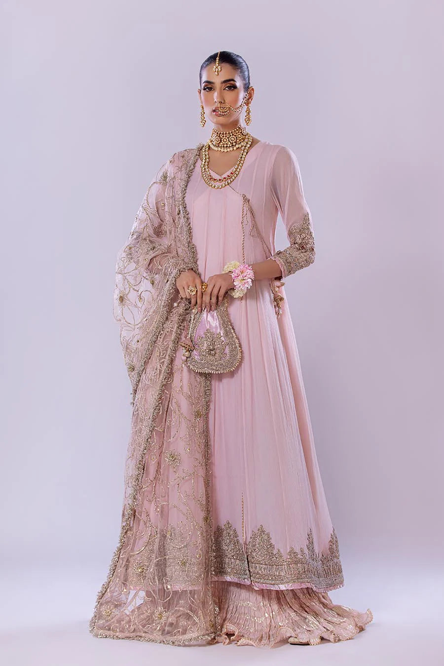 Khuda Baksh Pink Chiffon Embroidered Suit (P-256)