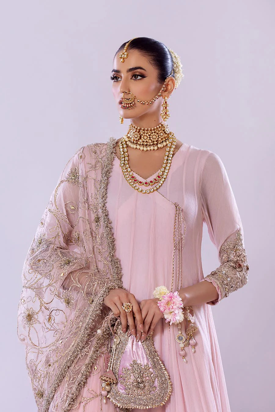 Khuda Baksh Pink Chiffon Embroidered Suit (P-256)