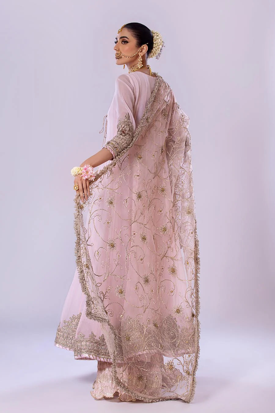 Khuda Baksh Pink Chiffon Embroidered Suit (P-256)