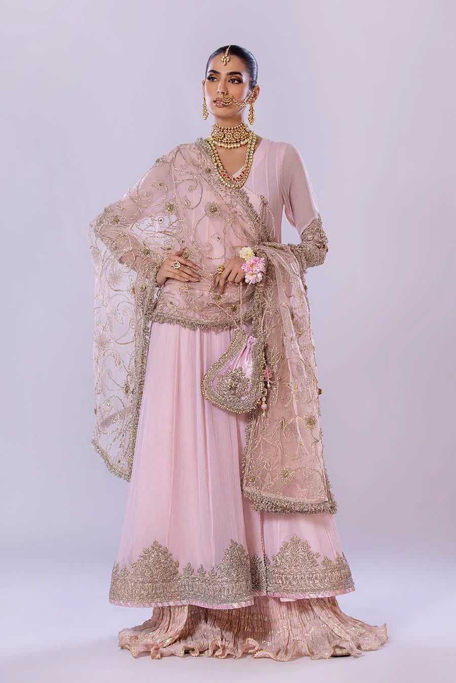 Khuda Baksh Pink Chiffon Embroidered Suit (P-256)