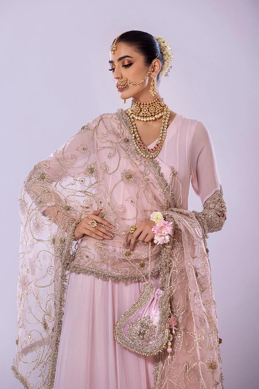 Khuda Baksh Pink Chiffon Embroidered Suit (P-256)