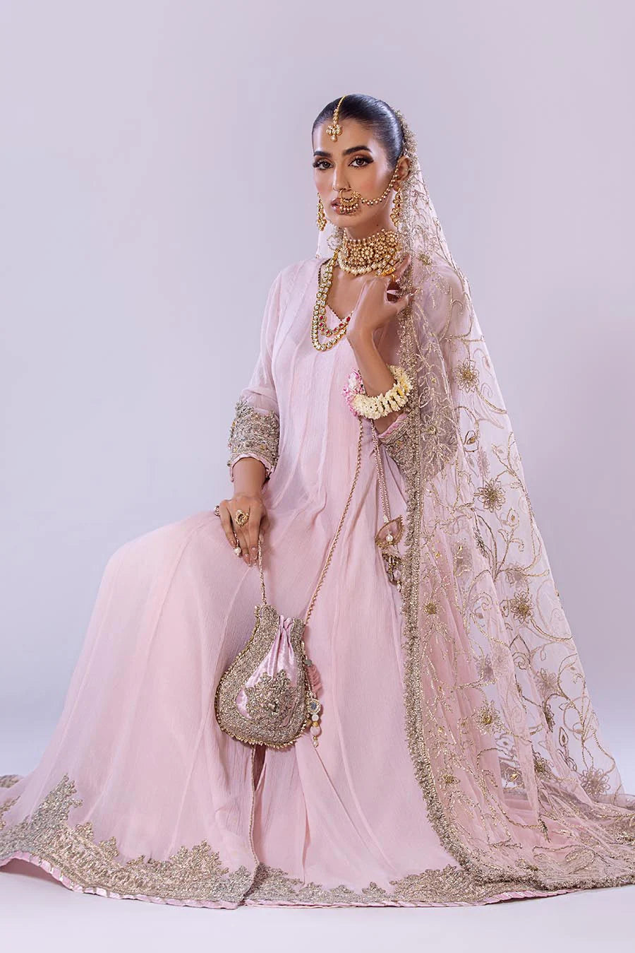 Khuda Baksh Pink Chiffon Embroidered Suit (P-256)