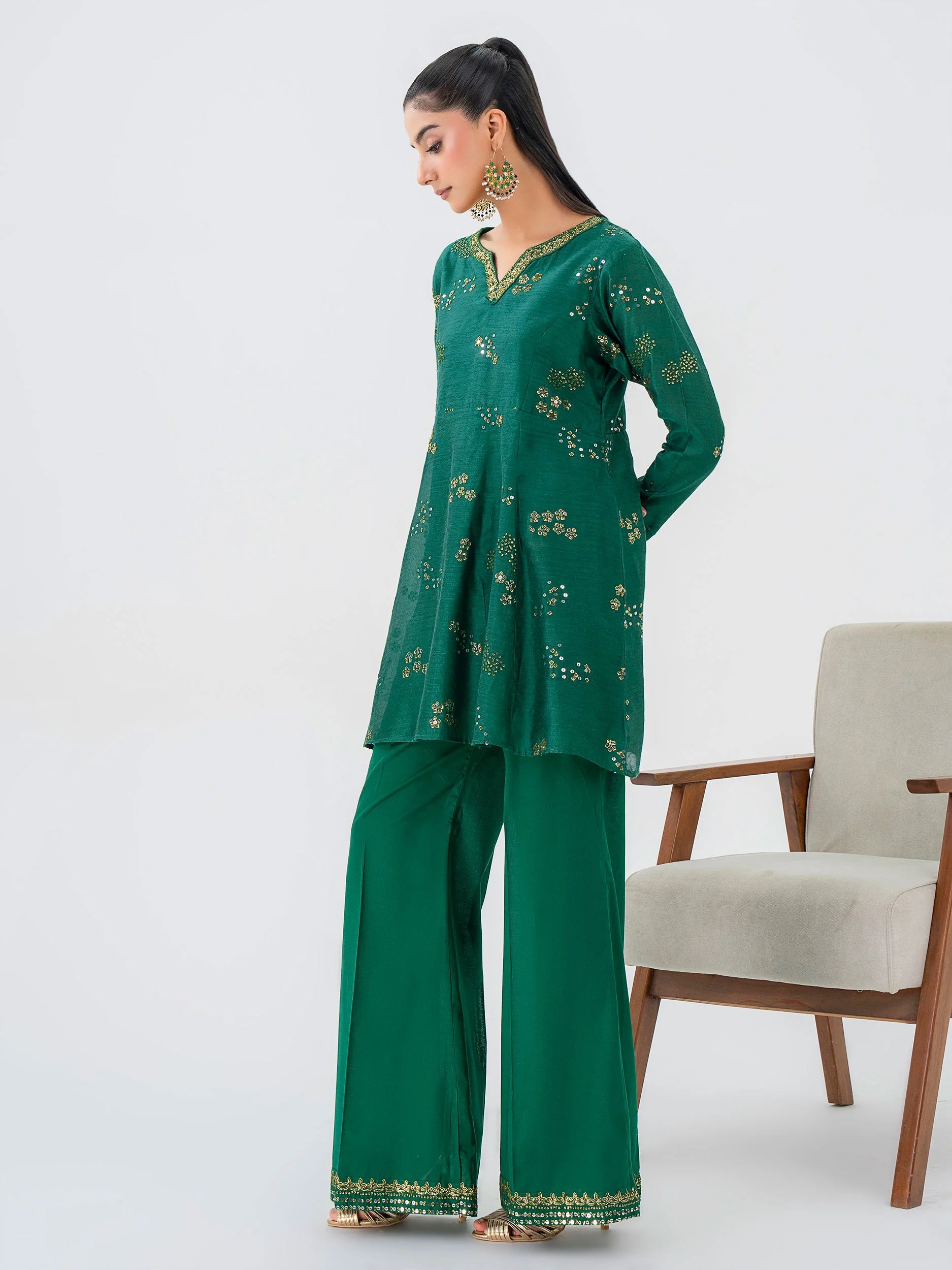 Limelight Green Embroidered Net Peplum Suit (P9335ST)