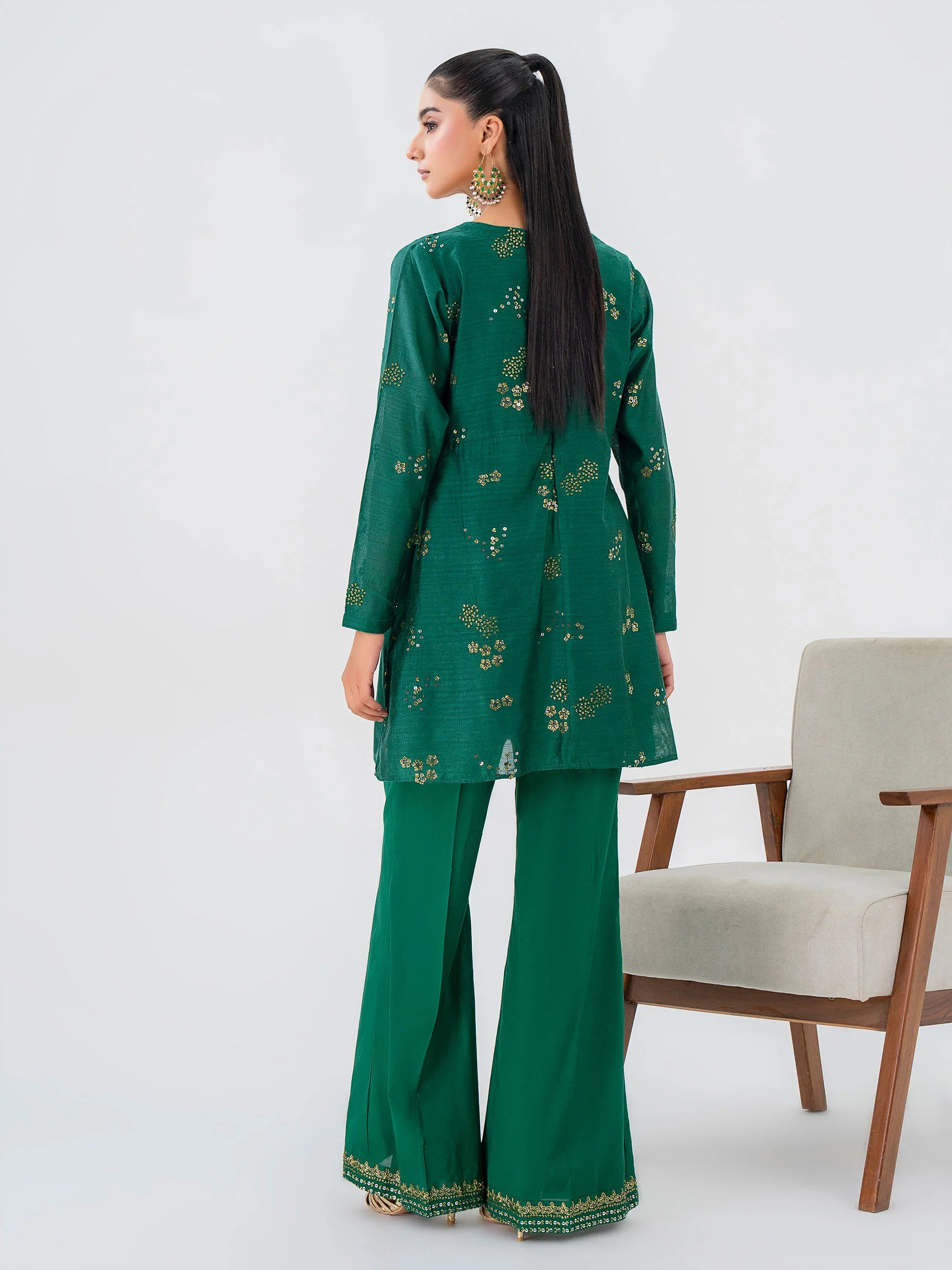 Limelight Green Embroidered Net Peplum Suit (P9335ST)