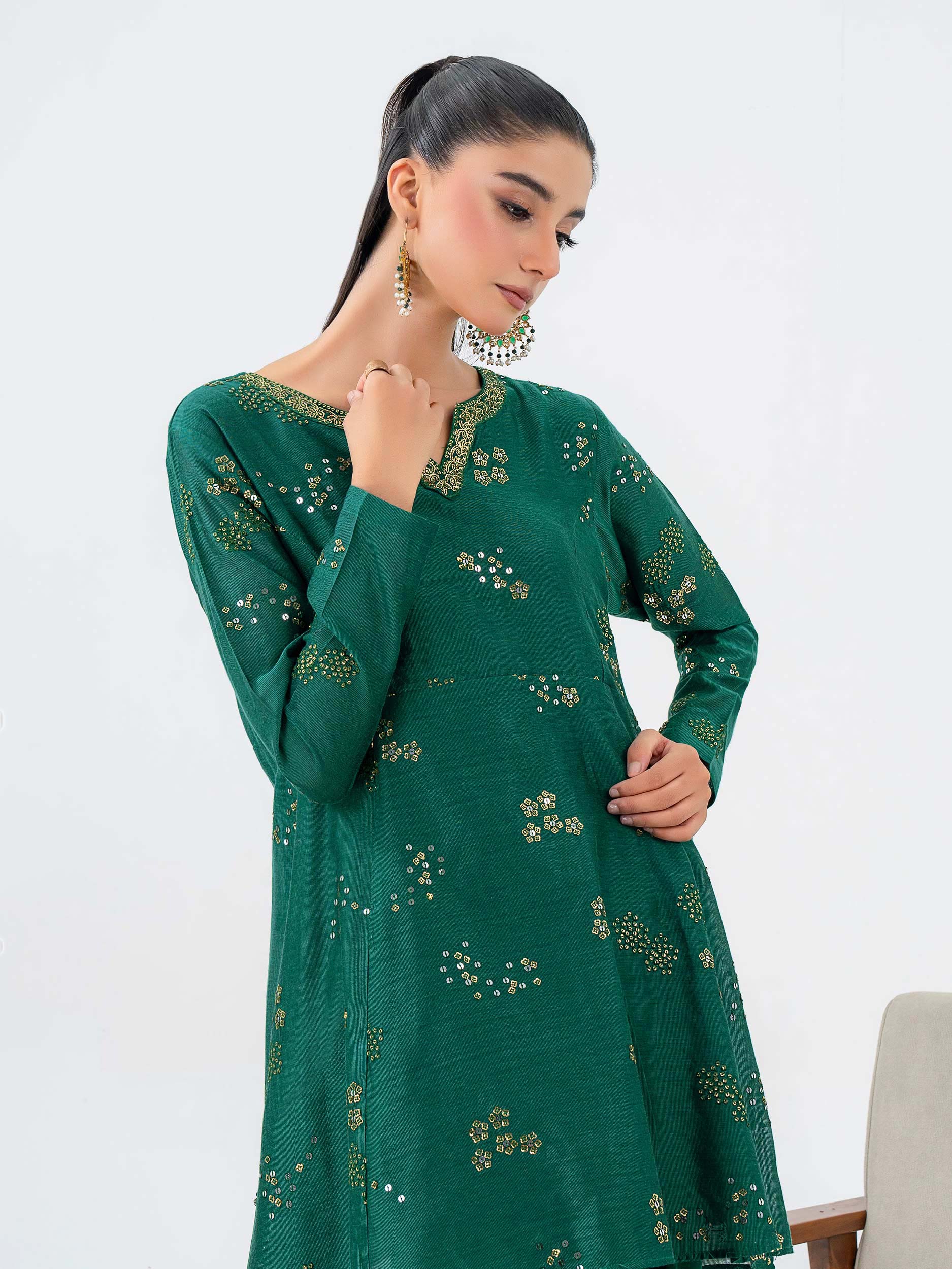 Limelight Green Embroidered Net Peplum Suit (P9335ST)