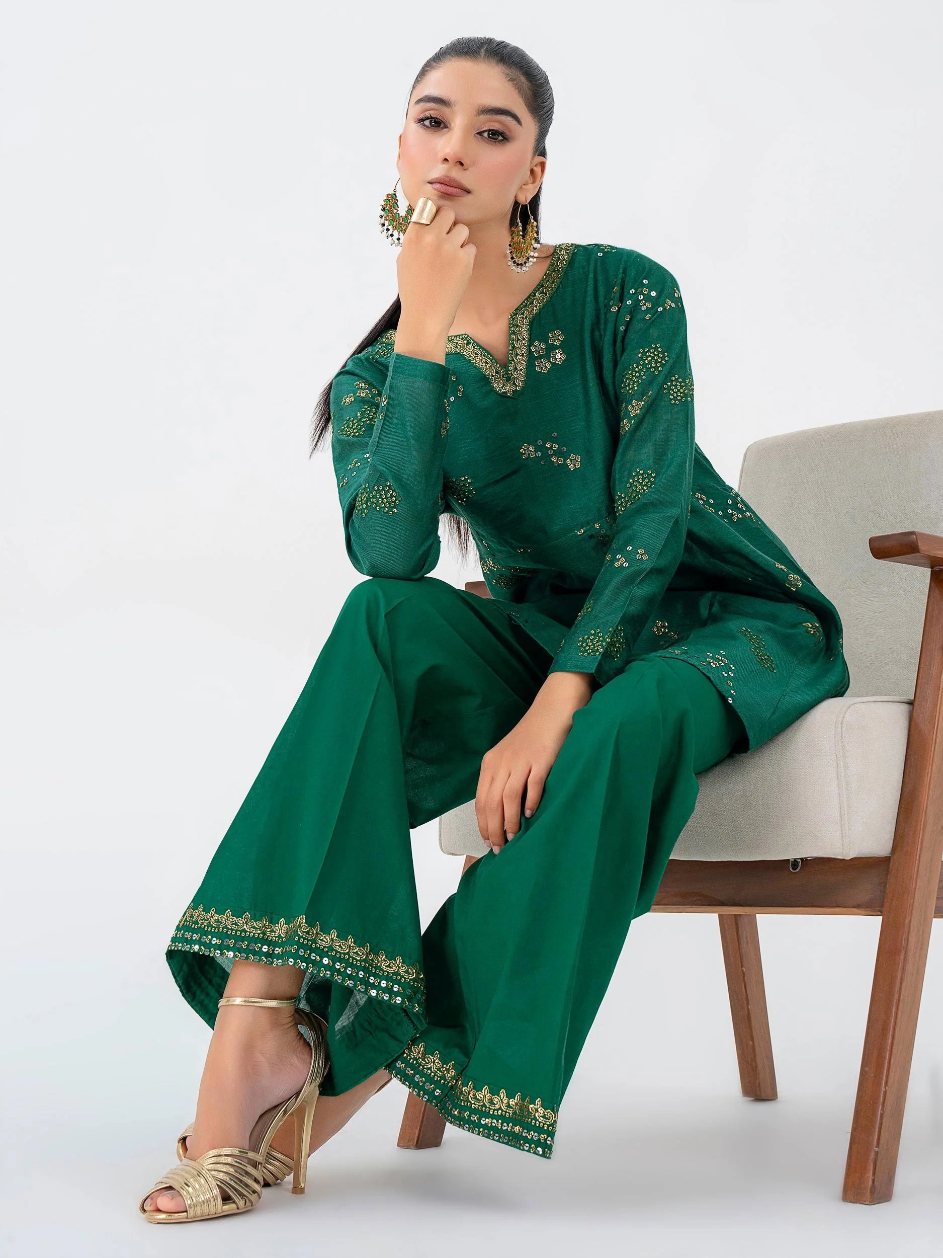 Limelight Green Embroidered Net Peplum Suit (P9335ST)