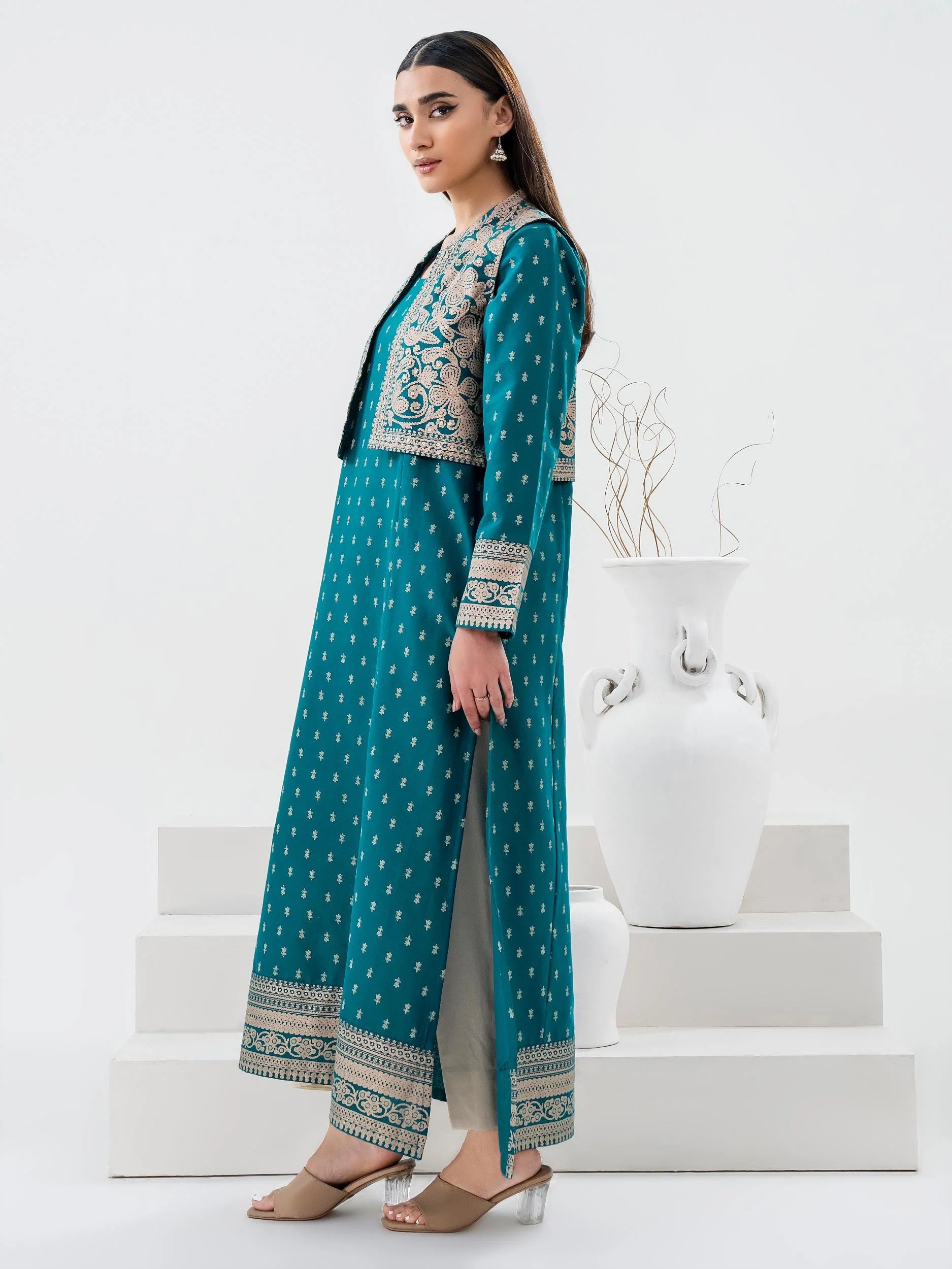 Limelight Teal Khaddar Shirt with Bolero (P9861SH)