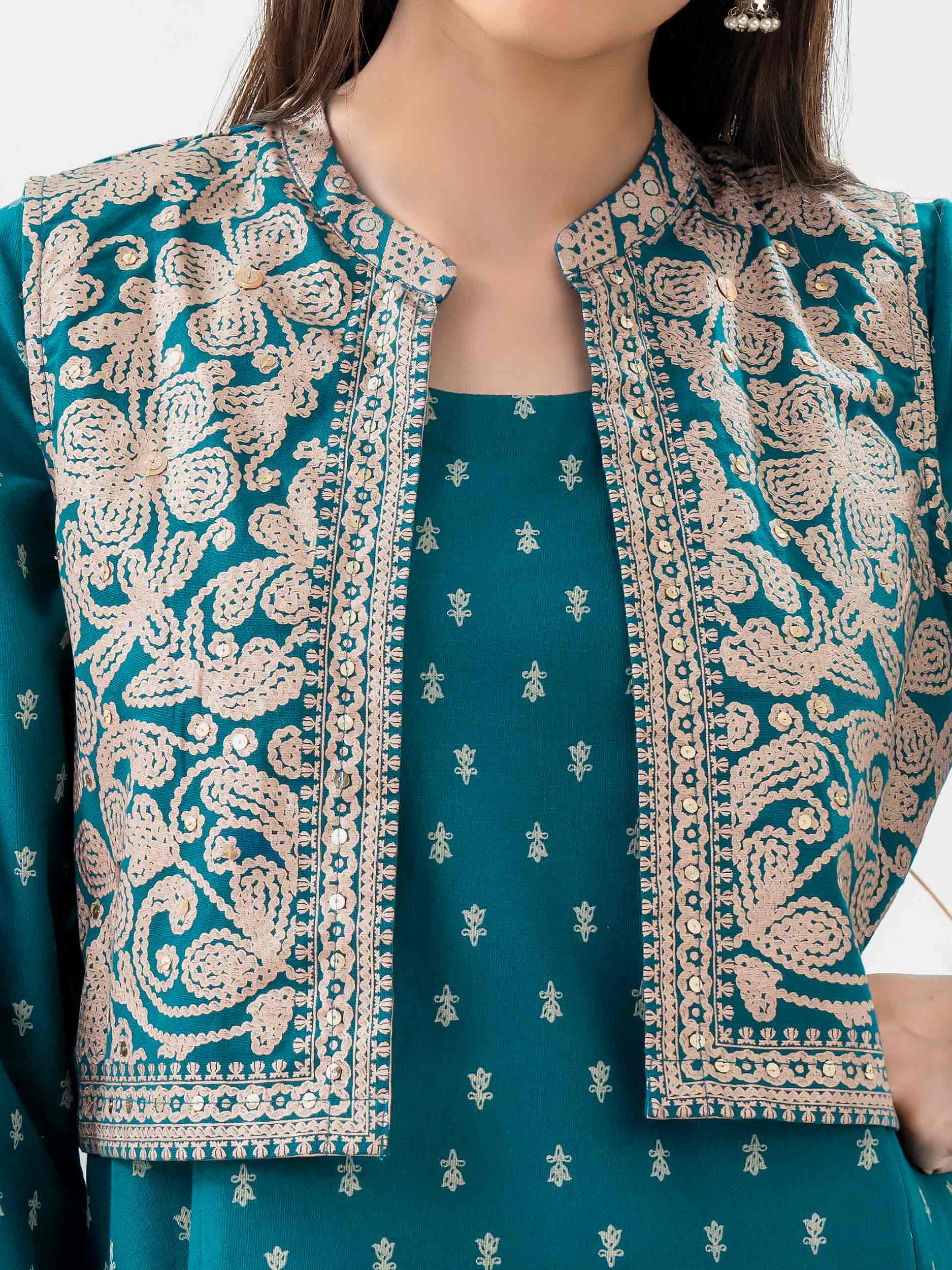 Limelight Teal Khaddar Shirt with Bolero (P9861SH)