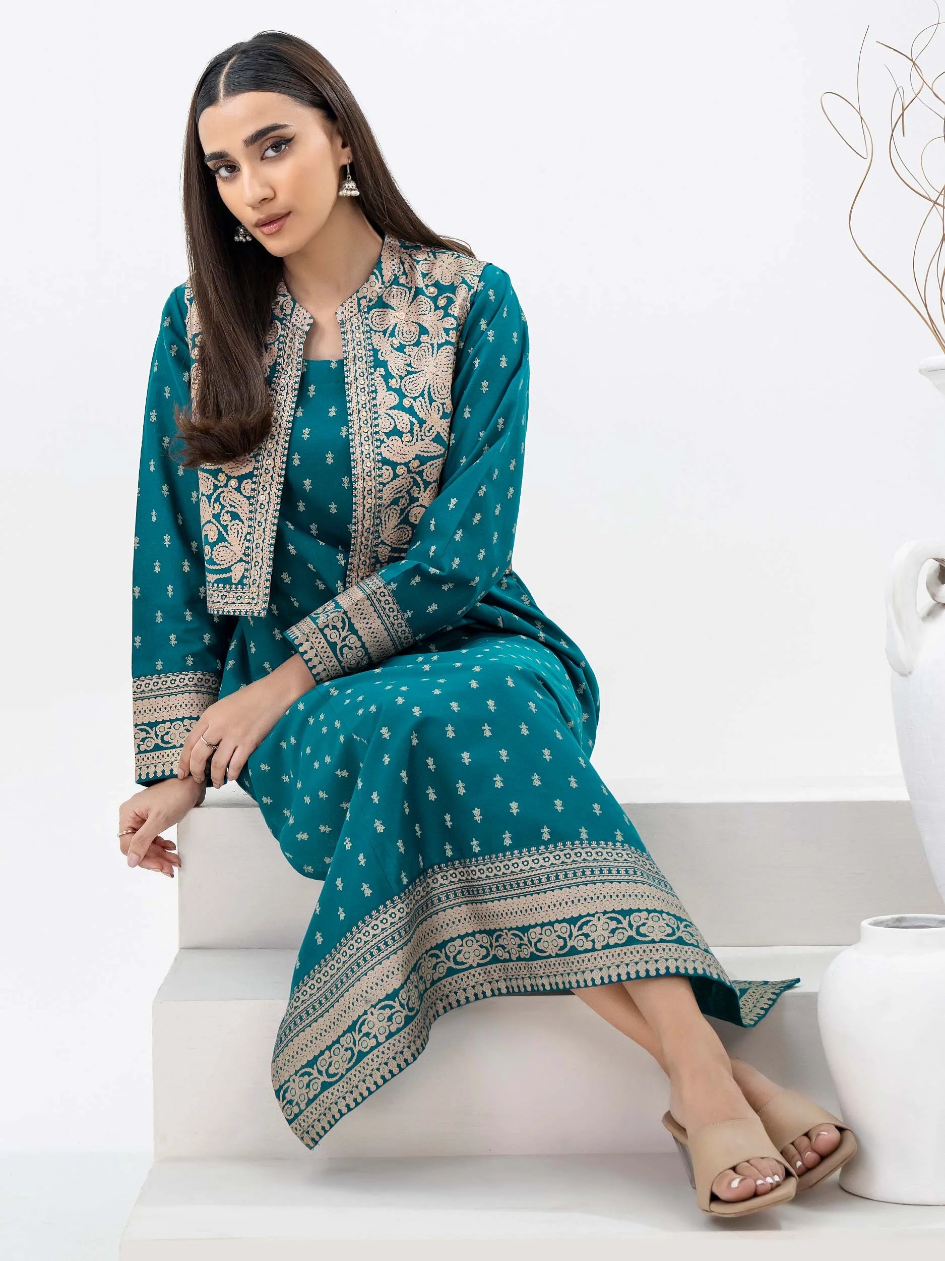 Limelight Teal Khaddar Shirt with Bolero (P9861SH)