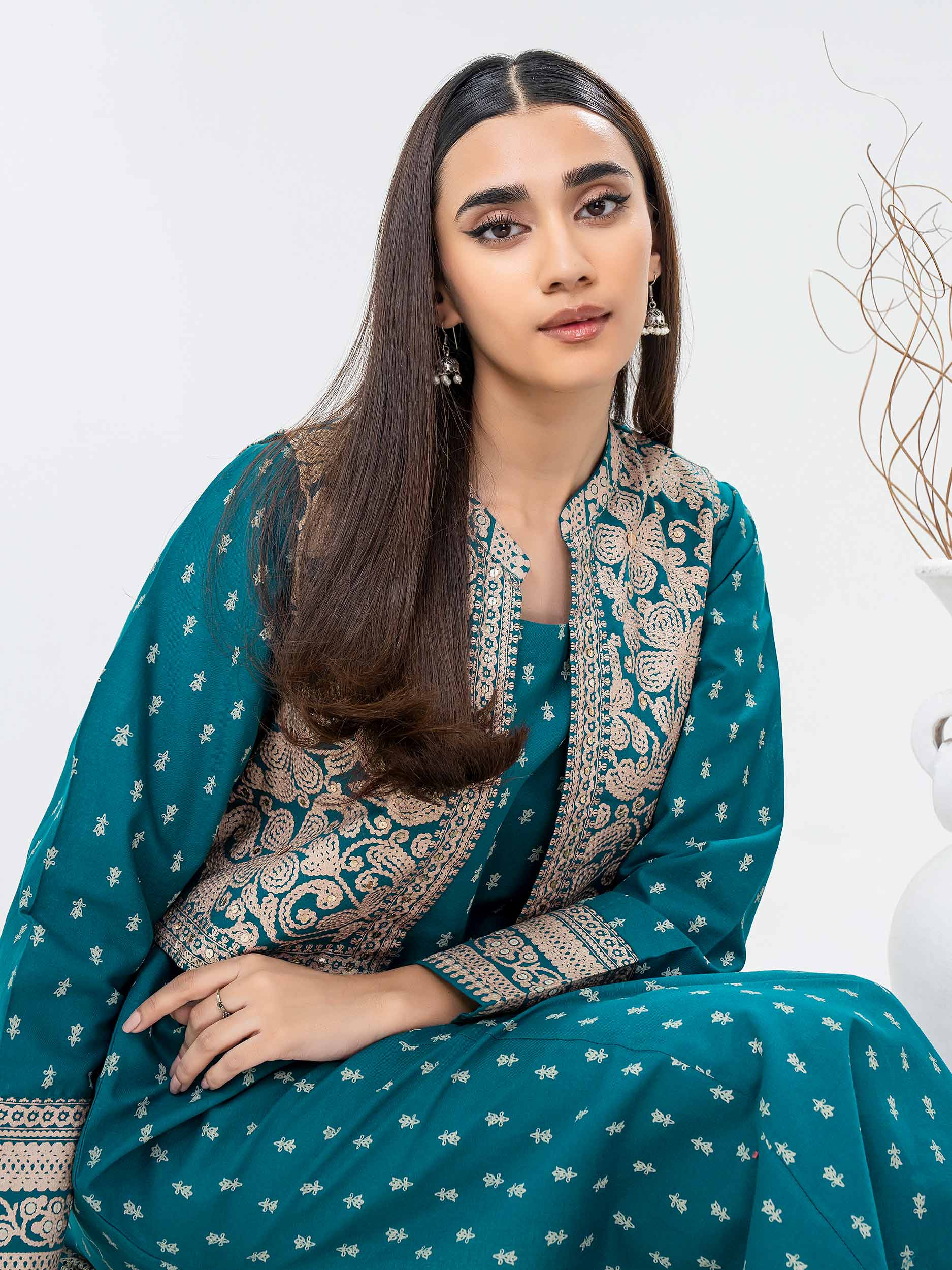 Limelight Teal Khaddar Shirt with Bolero (P9861SH)