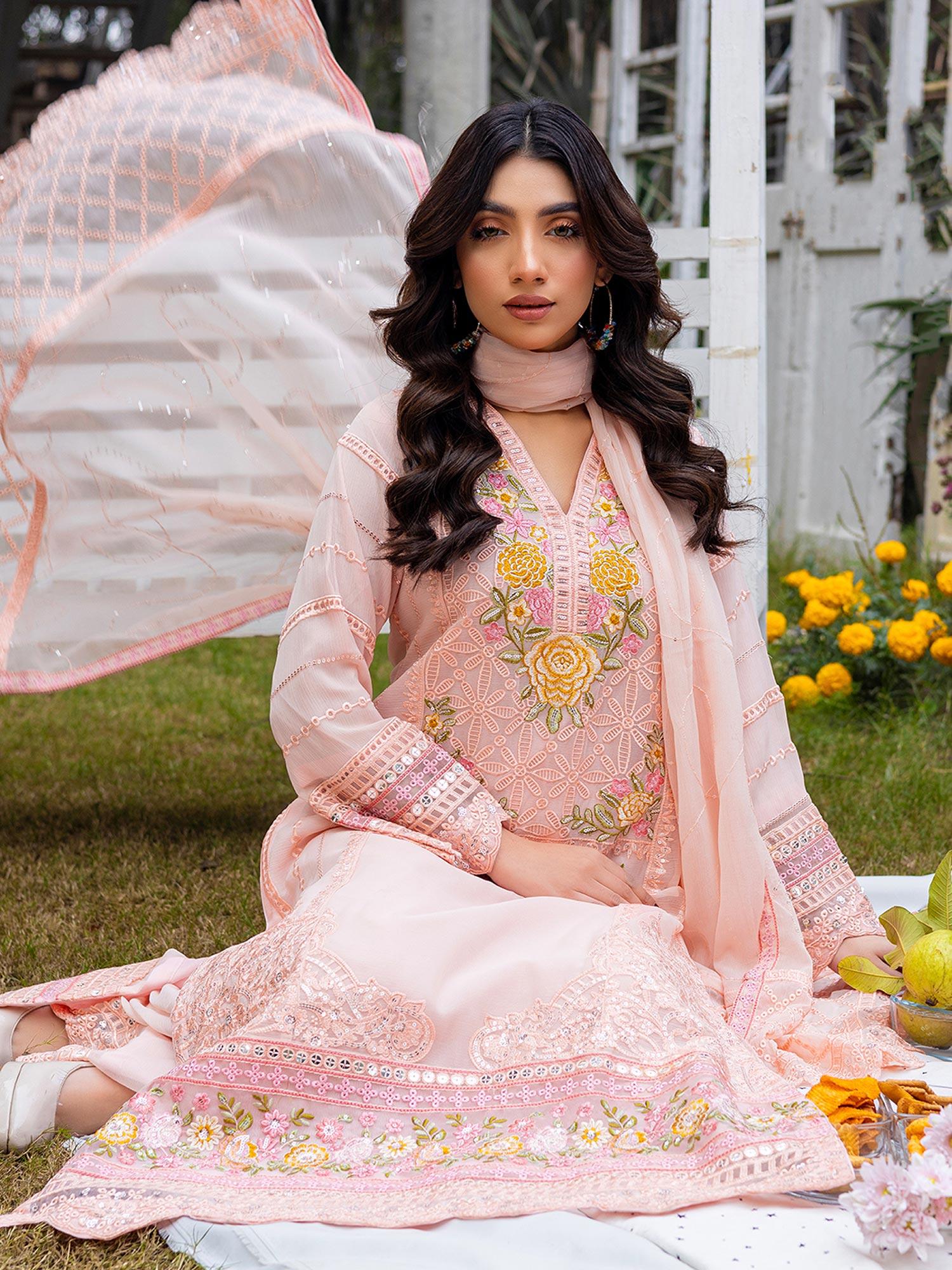 Luxury Embroidered Chiffon Suit (Vol.02) - Peach