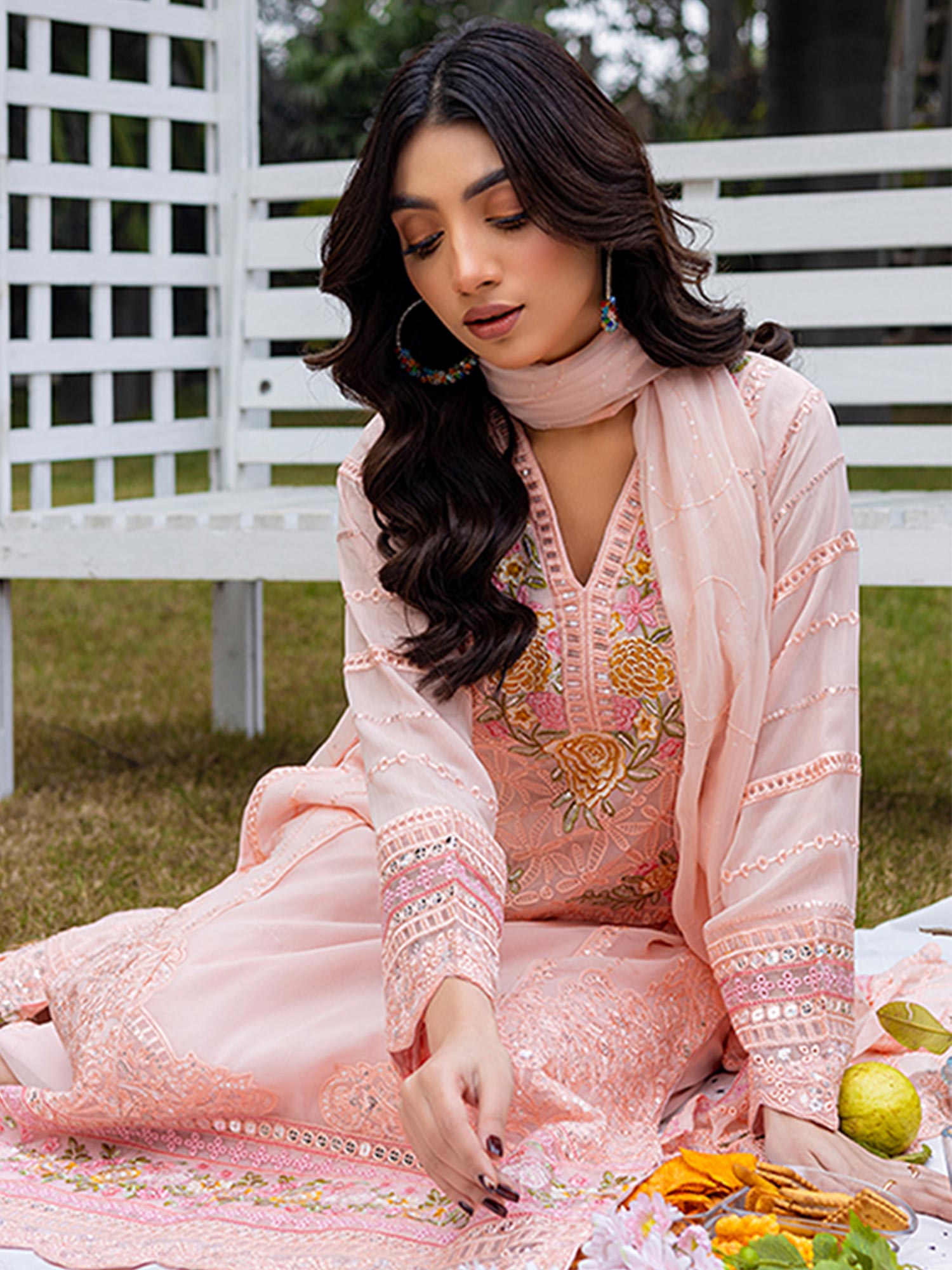 Luxury Embroidered Chiffon Suit (Vol.02) - Peach