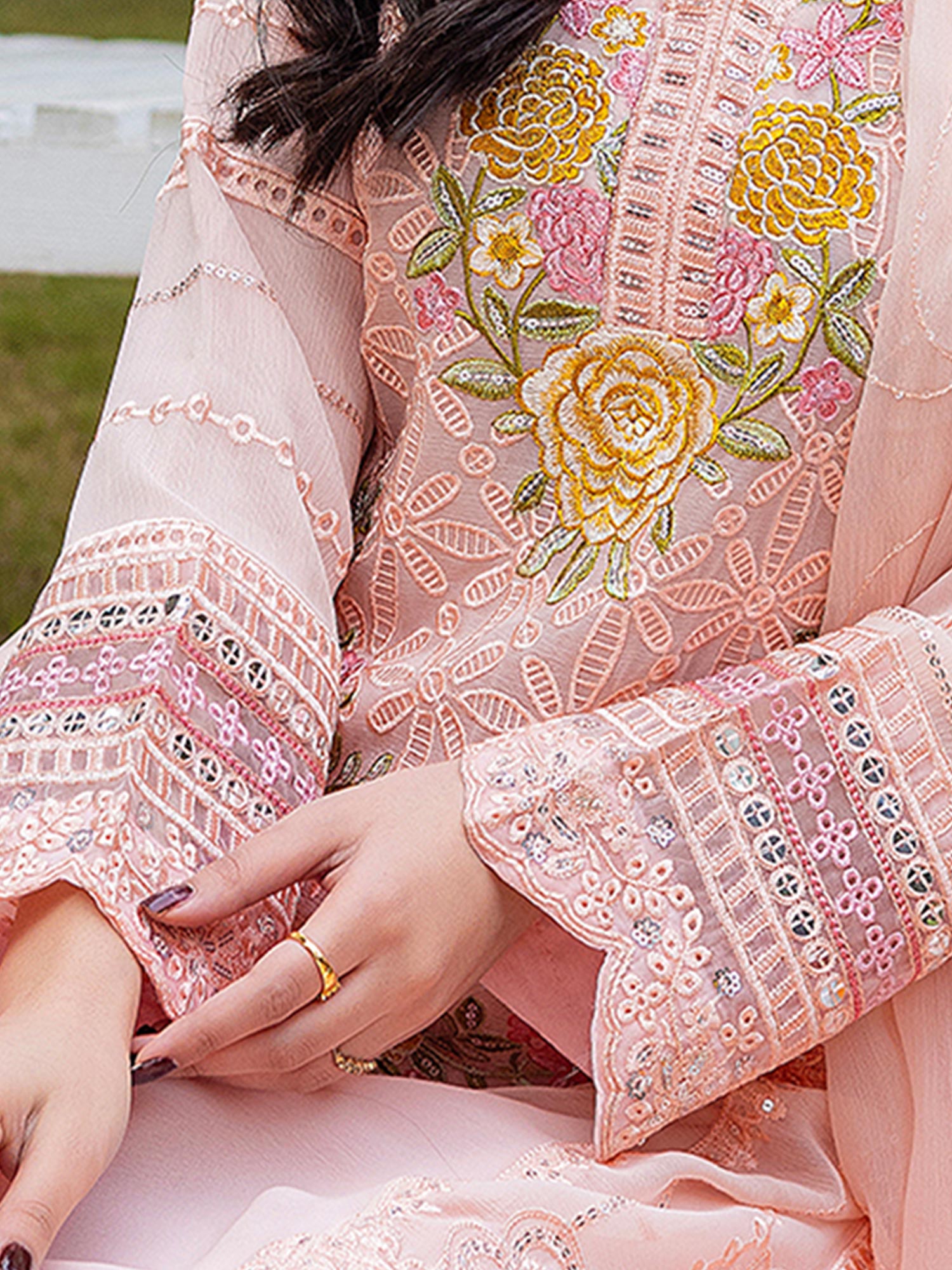 Luxury Embroidered Chiffon Suit (Vol.02) - Peach