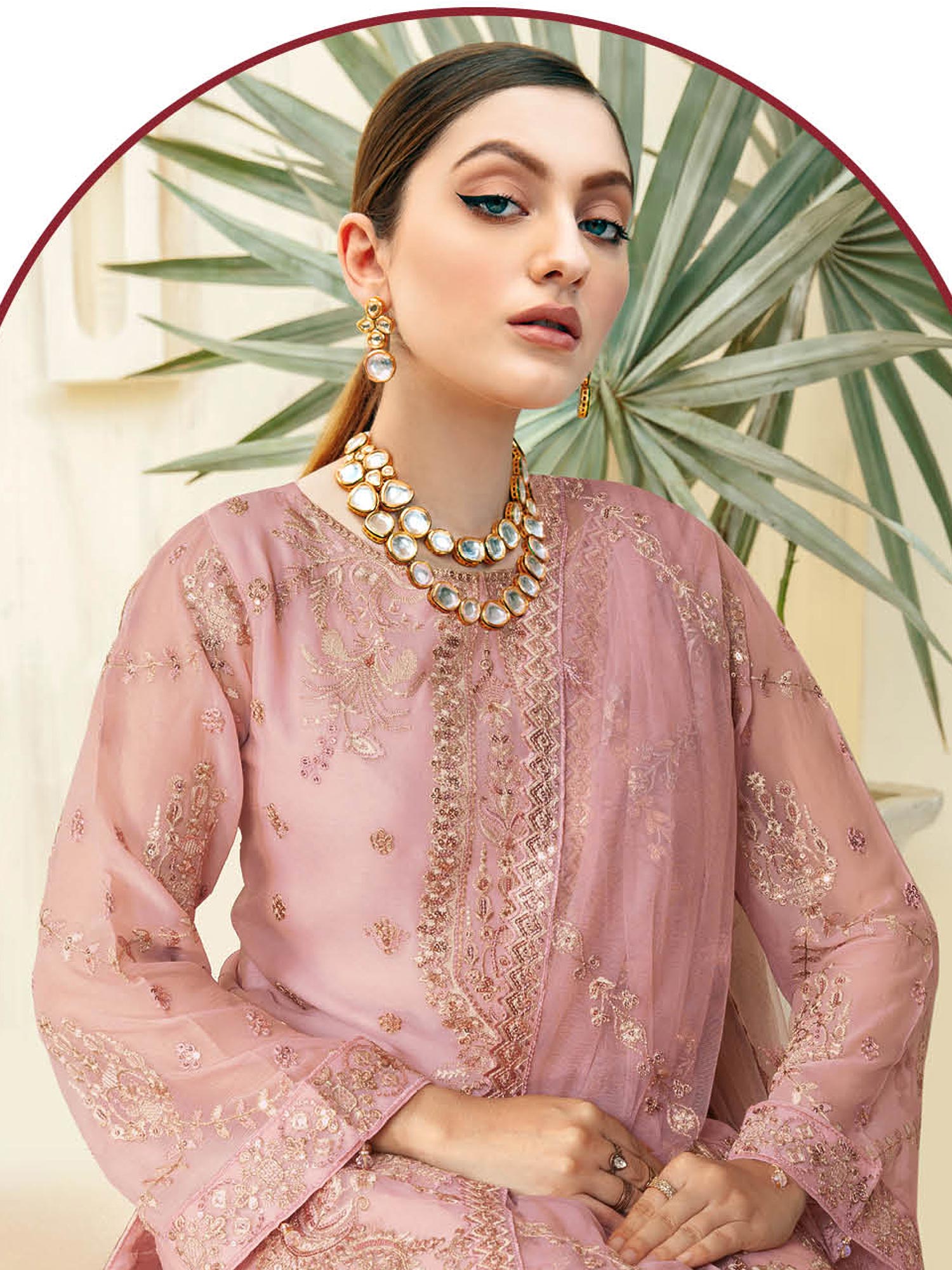 Ramsha "Kashish" Luxury Embroidered Chiffon Gharara Suit - Pink