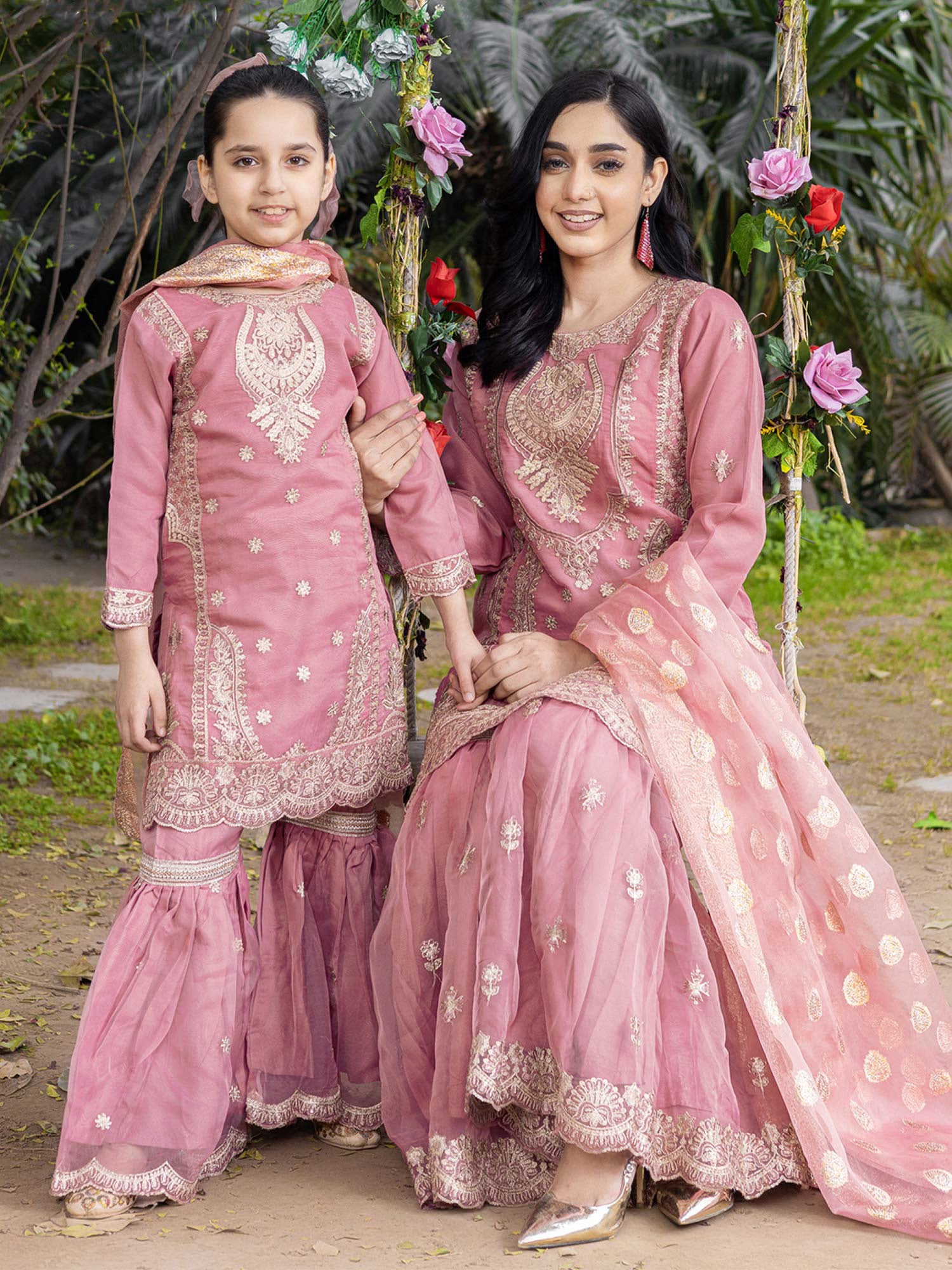 Rangz Organza Mother-Daughter Gharara Suit - Pink