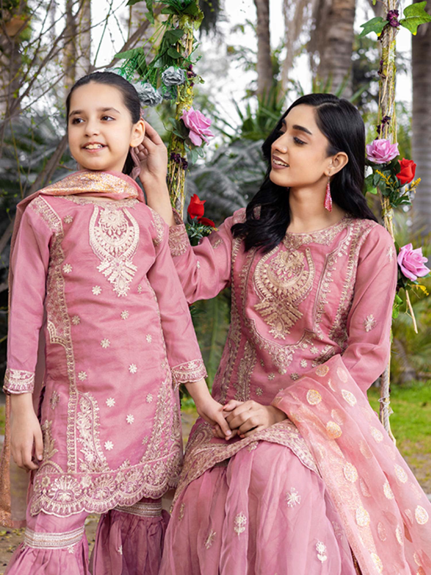 Rangz Organza Mother-Daughter Gharara Suit - Pink