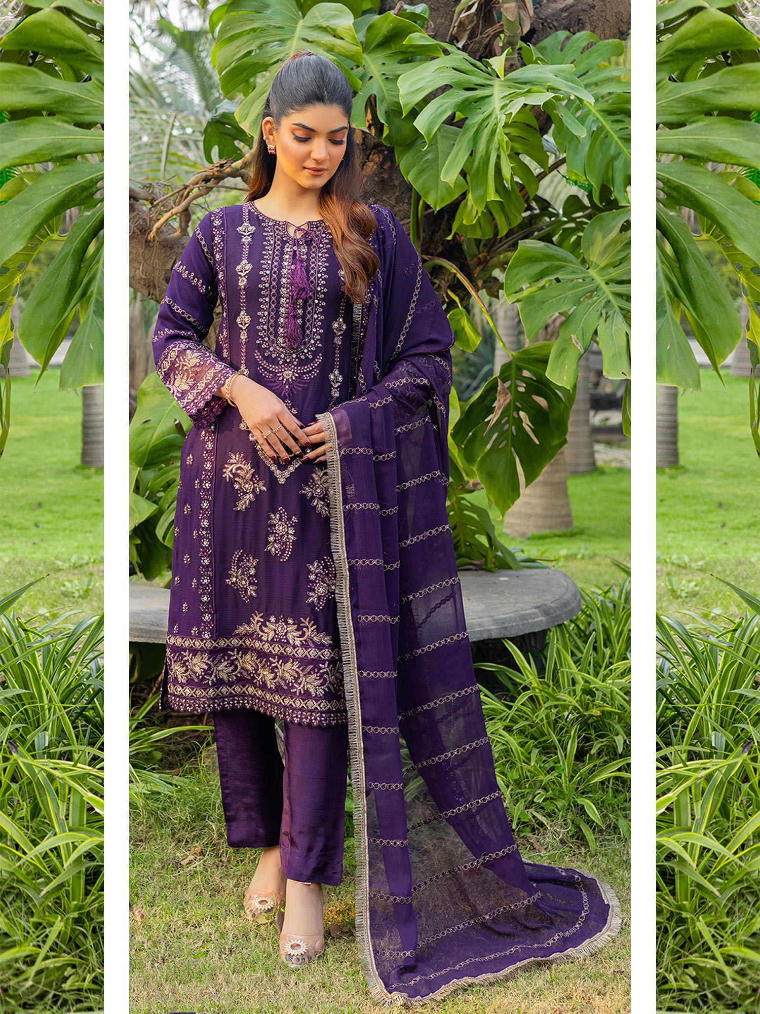 Luxury Embroidered Chiffon Suit - Purple